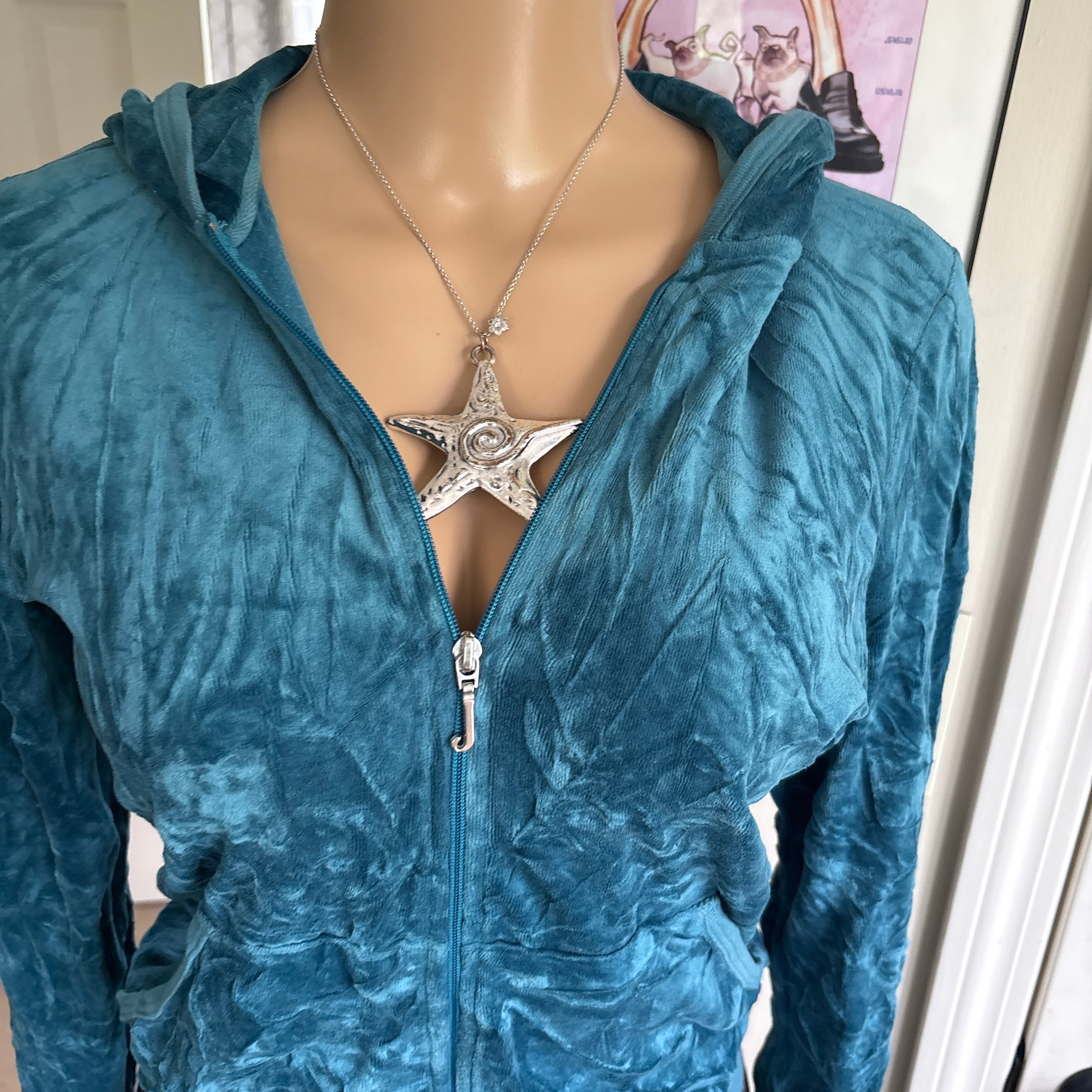 00s vintage Juicy Couture blue velour track zip hoodie (size L)