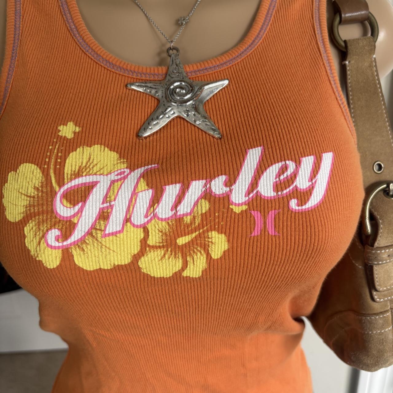 y2k 2000s Hurley spellout orange hibiscus graphic tank top