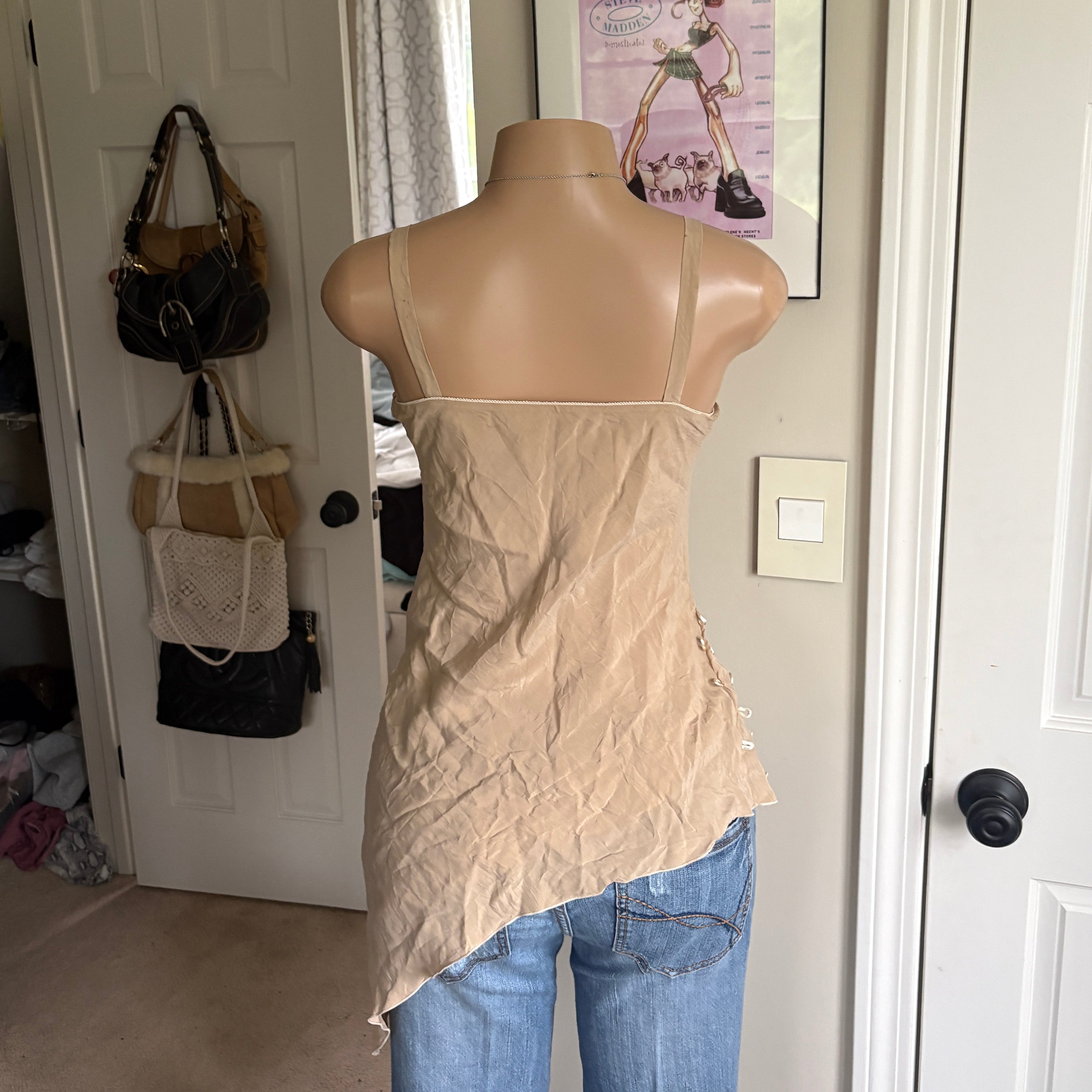 00s italian beaded tan asymmetrical cami (size M)