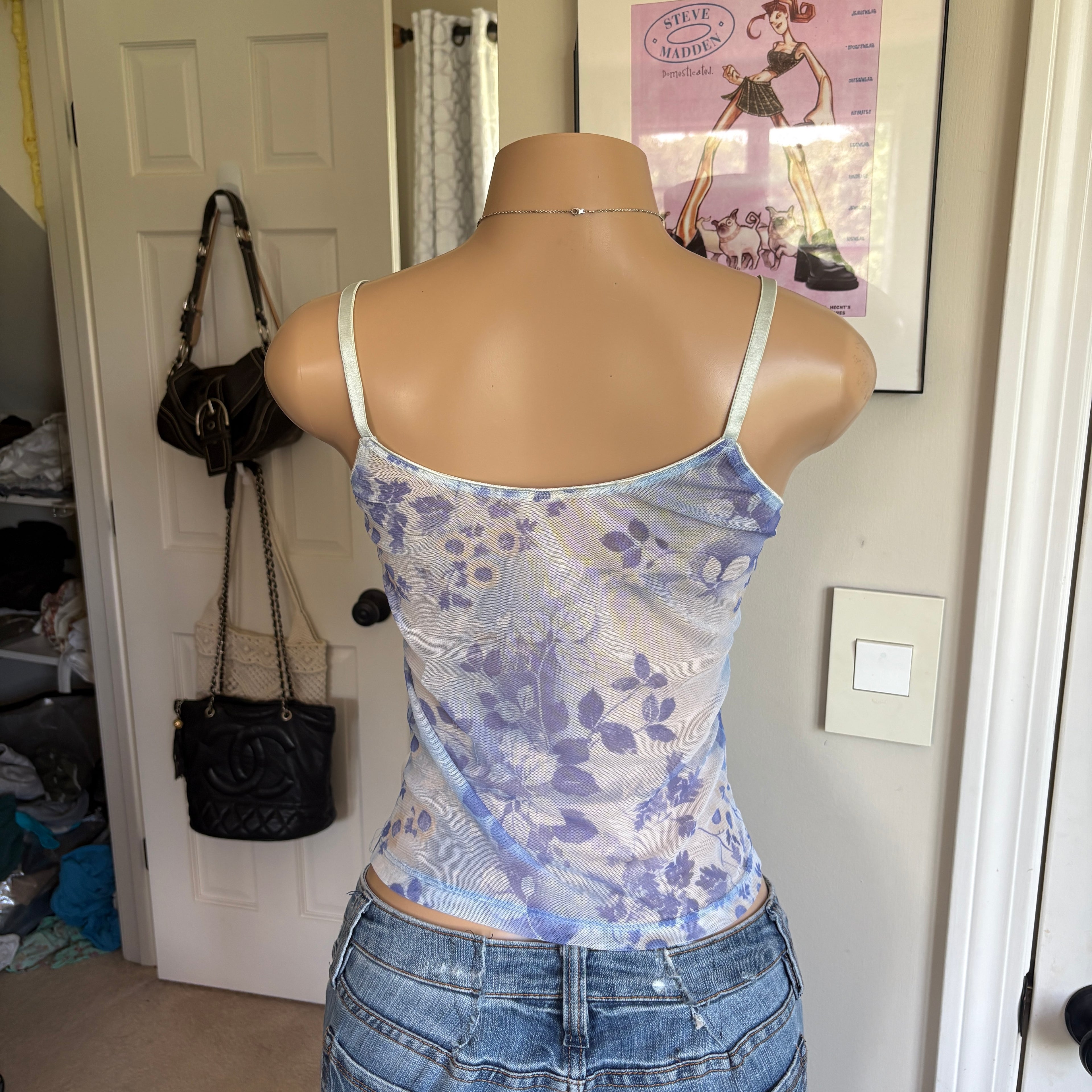00s blue floral mesh cami (size S)