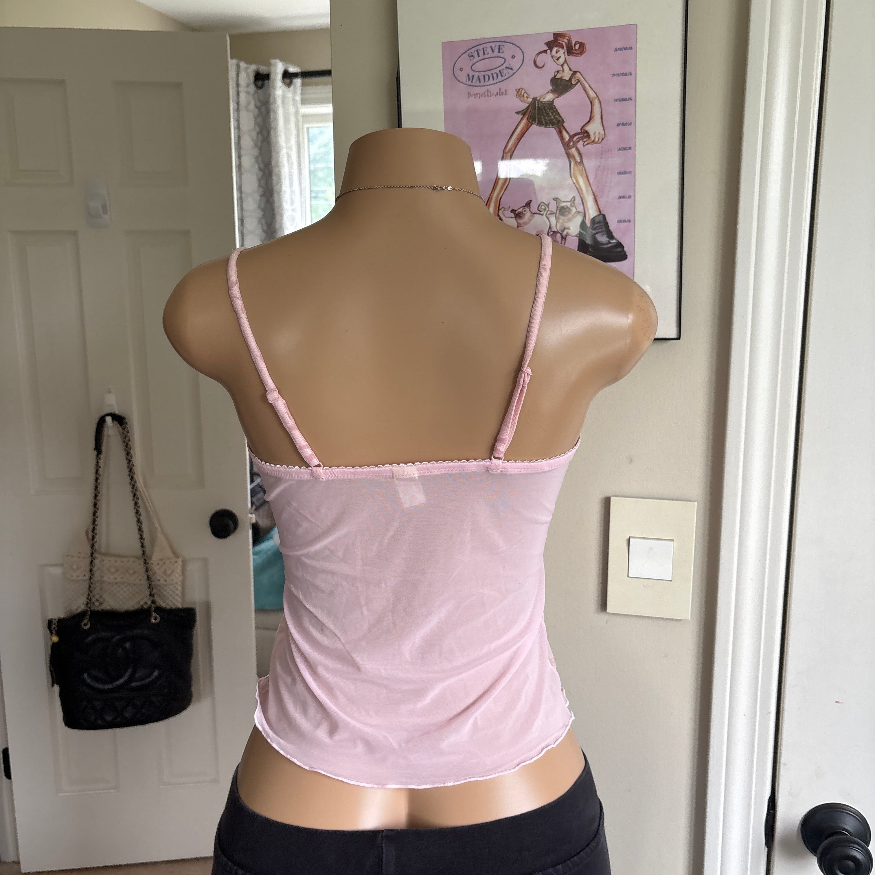 00s baby pink sheer lace up cami (size M/L)