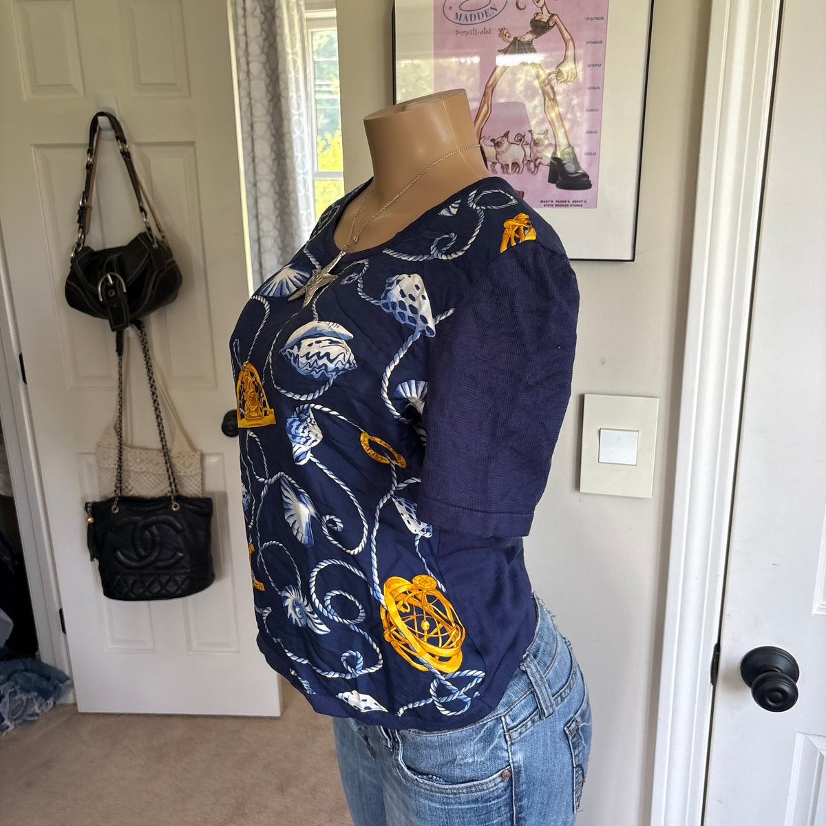 00s Celine Paris navy nautical top (size M)