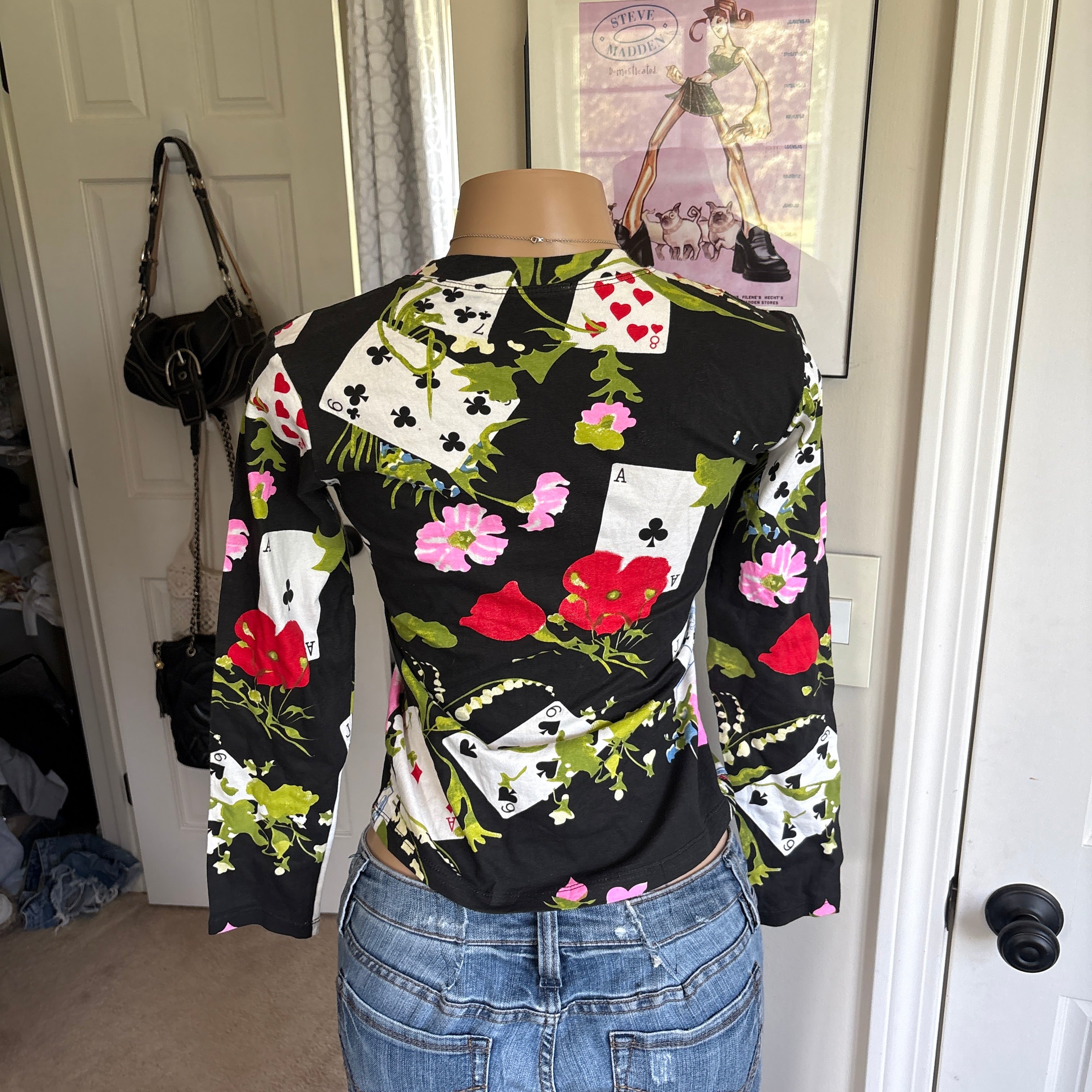 Archival 2002 Christian Dior graphic playing cards & floral top (size M)