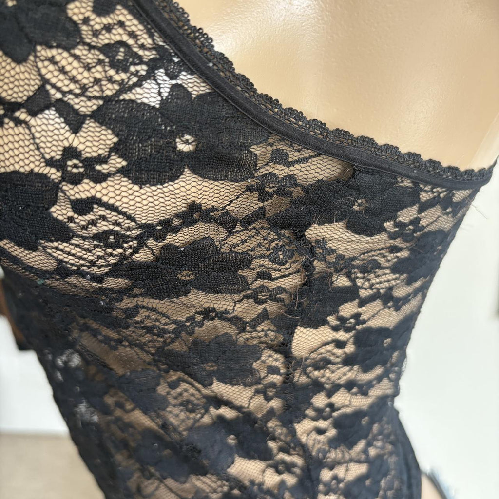 y2k 2000s black sheer floral lace cami top