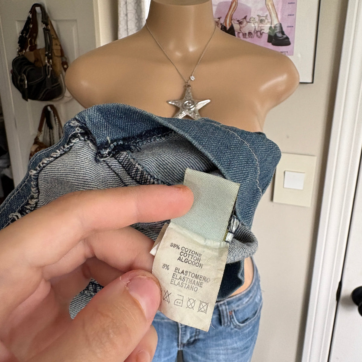 00s blue denim button vest (size L)