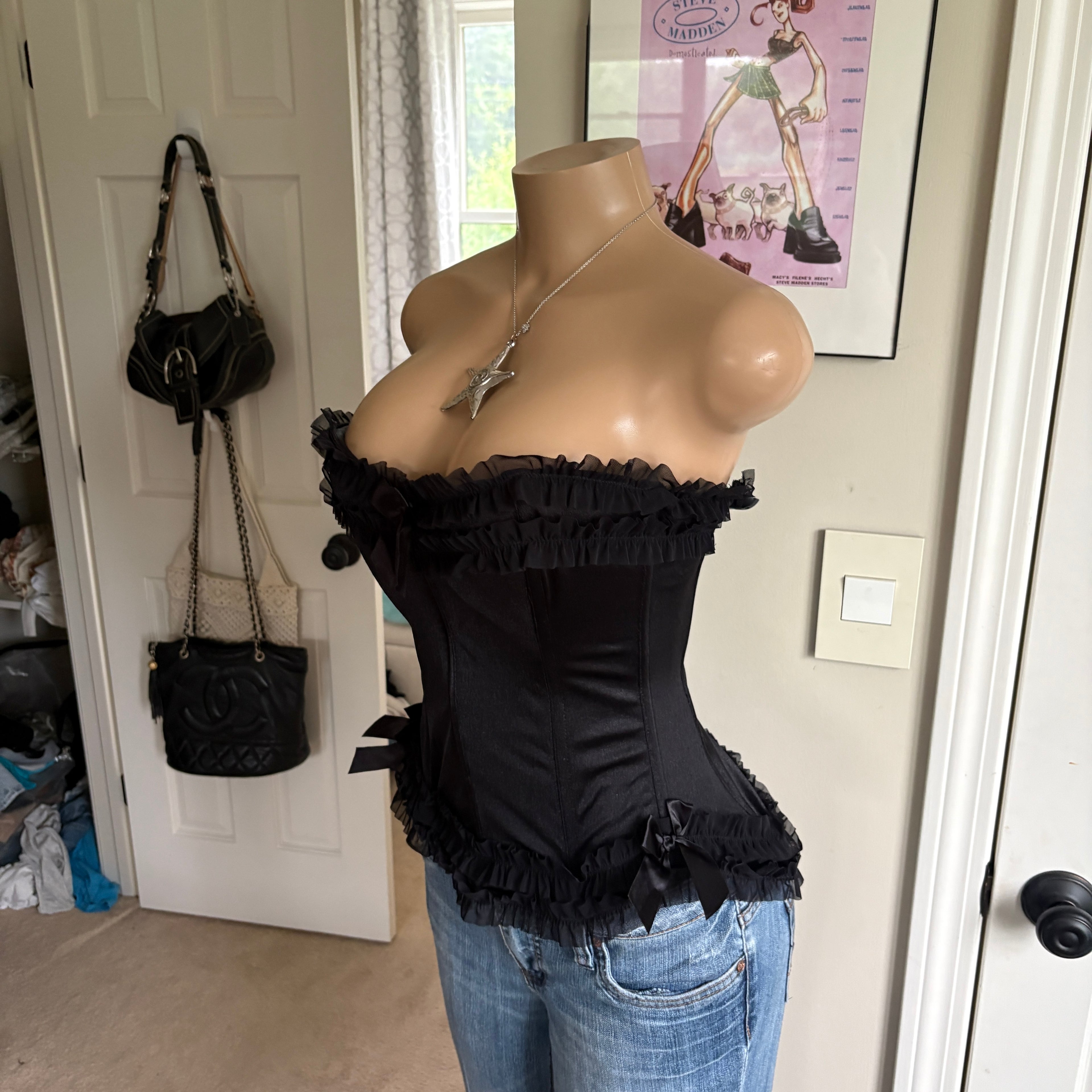00s black strapless corset bustier top (size L)