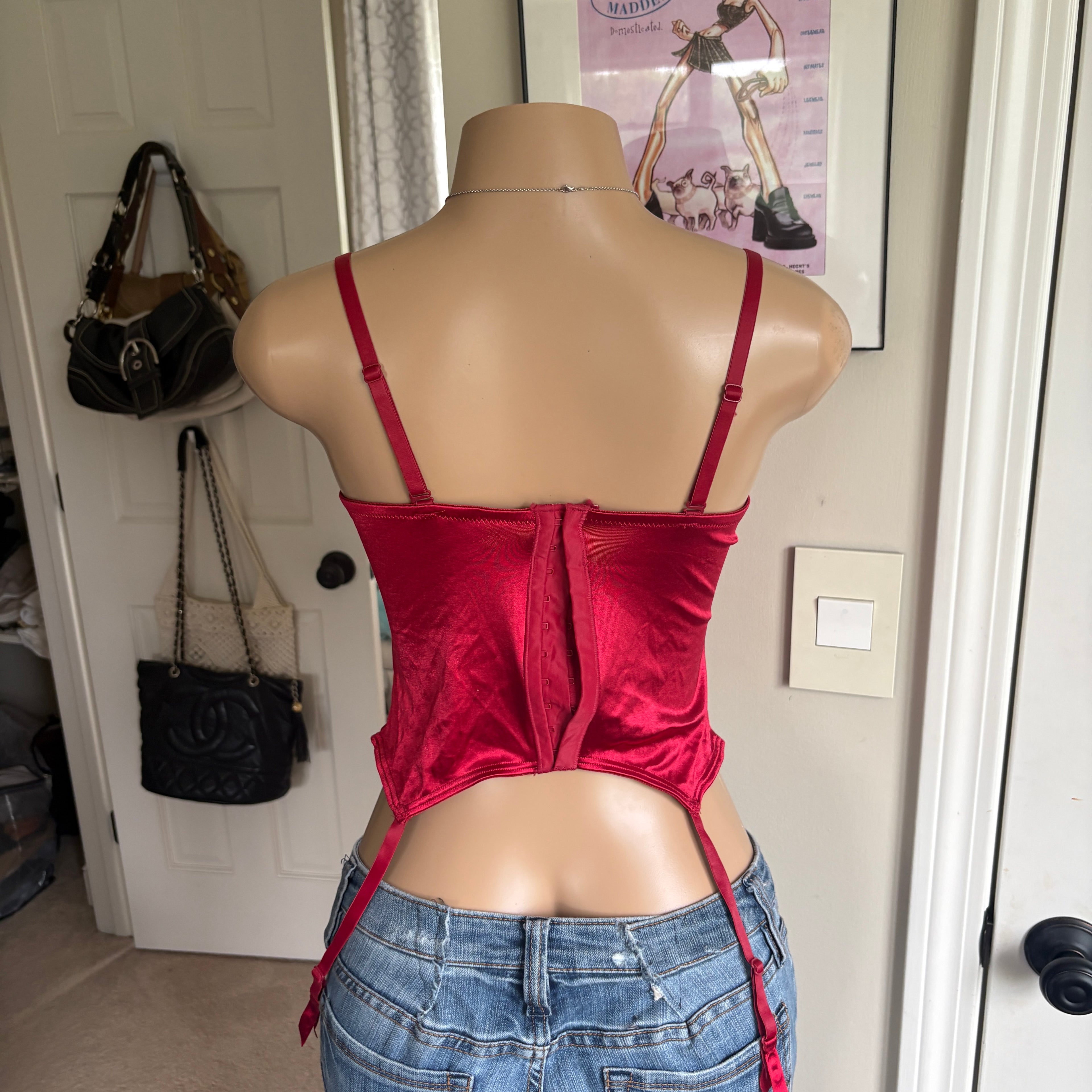 00s red rosette corset top (size 34B)