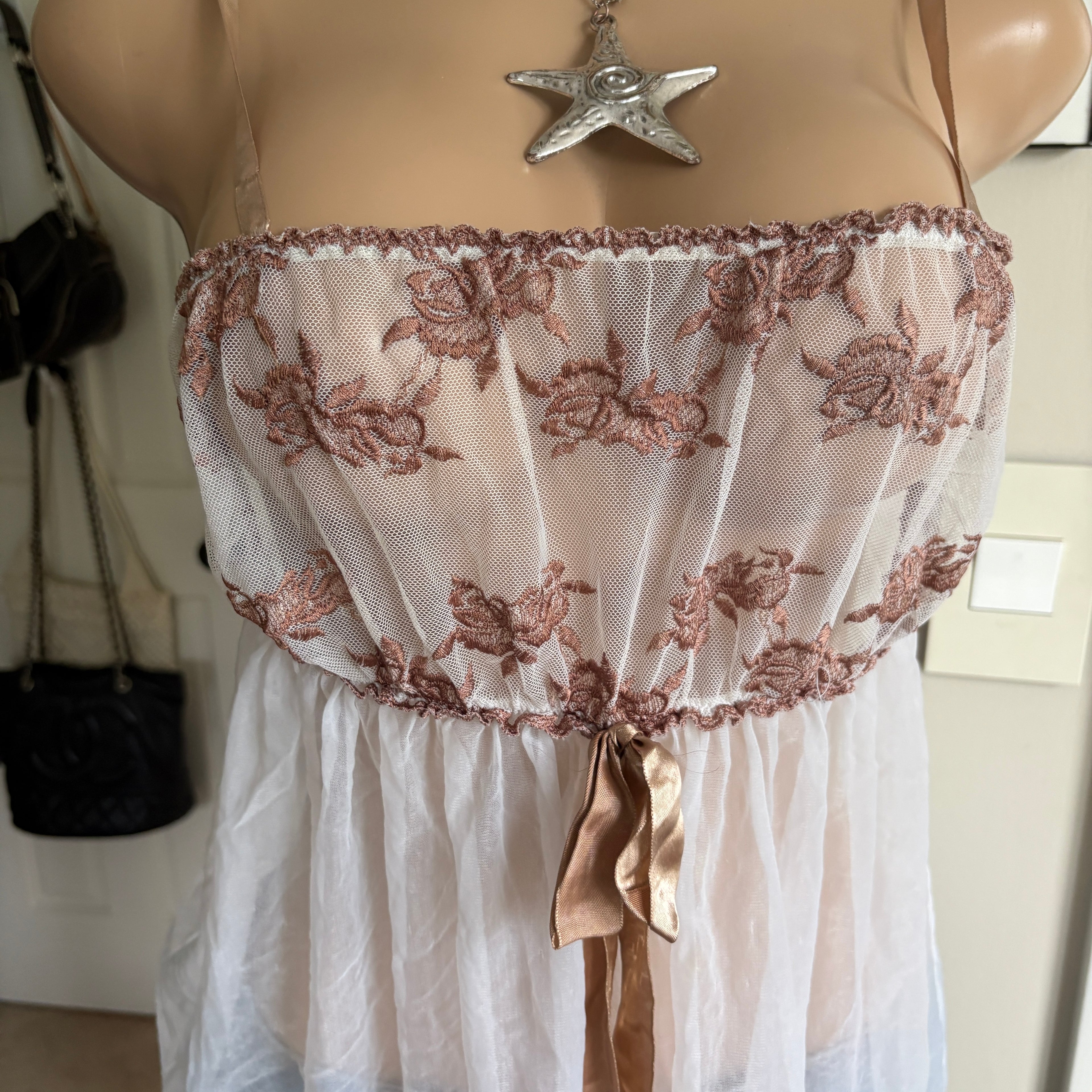 00s floral sheer babydoll lingerie cami (size L)