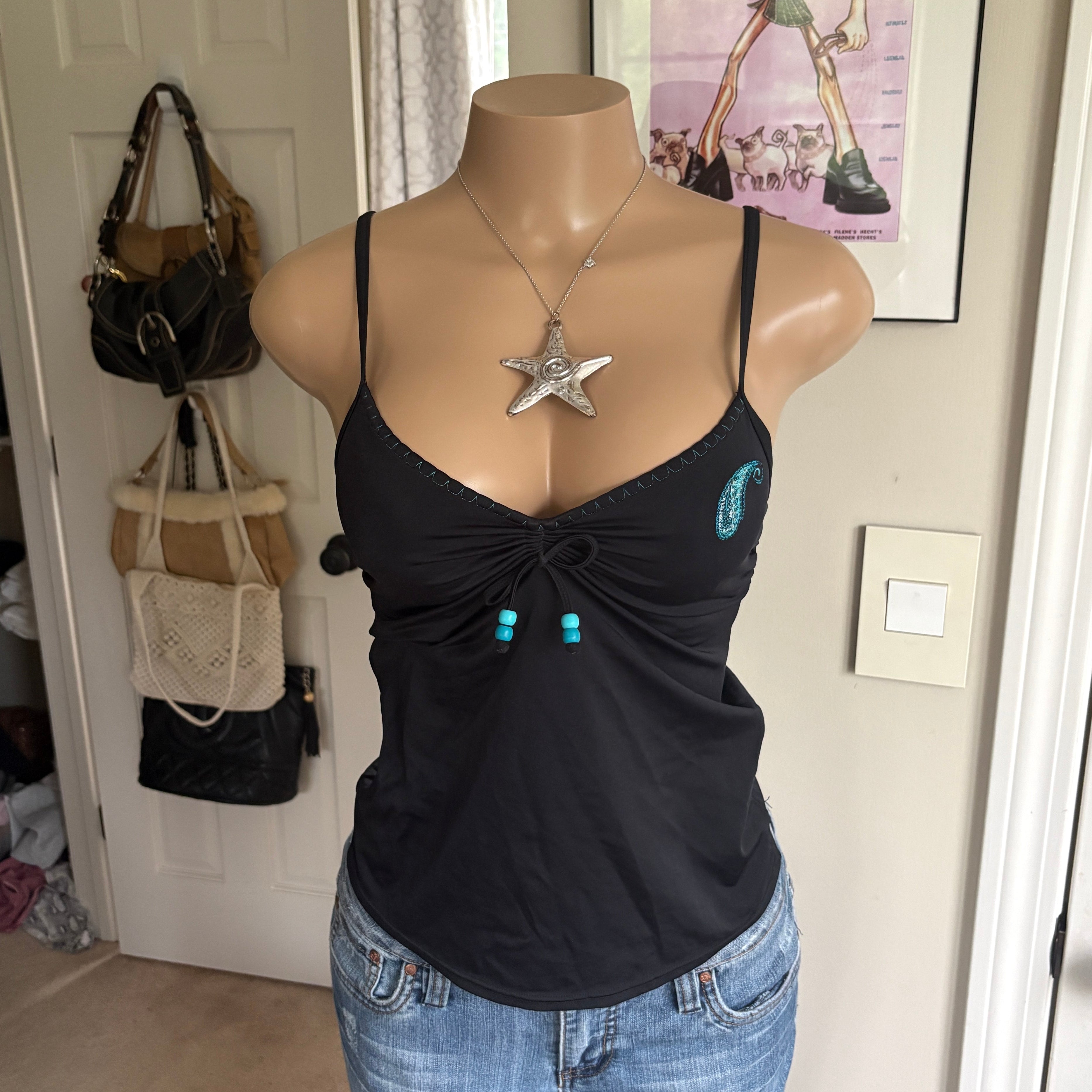 00s black & blue paisley bow cami (size M)