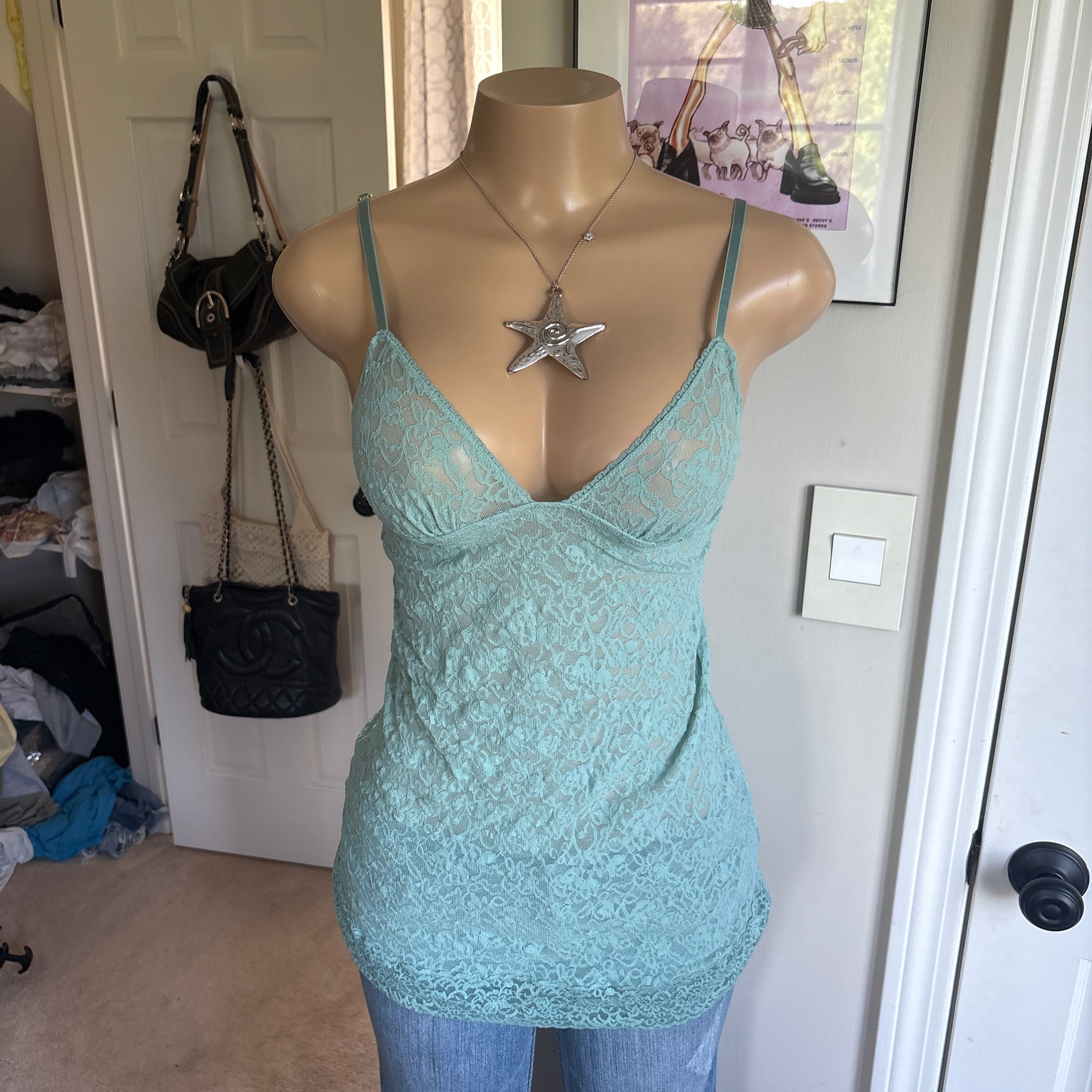 00s Victoria's Secret mint blue lace slip cami (size M)