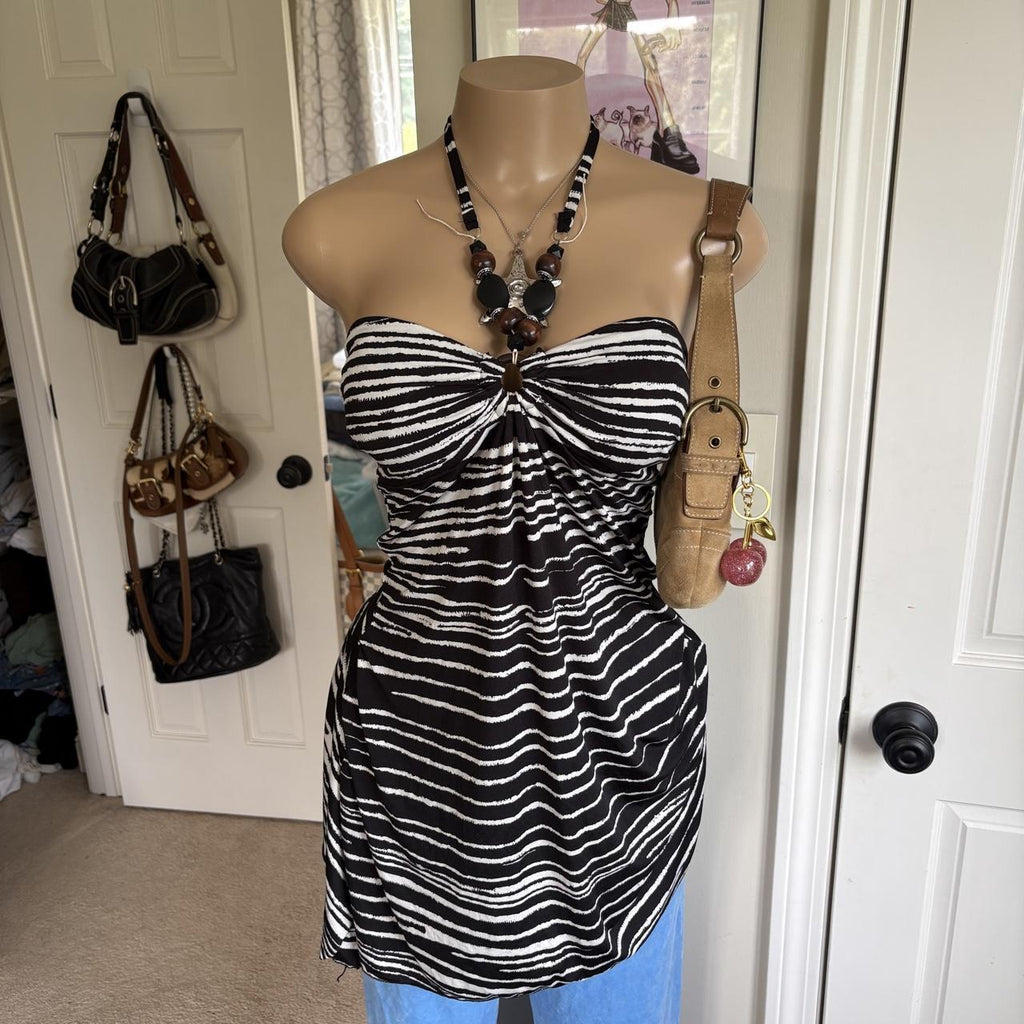 y2k 2000s zebra print beaded halter top