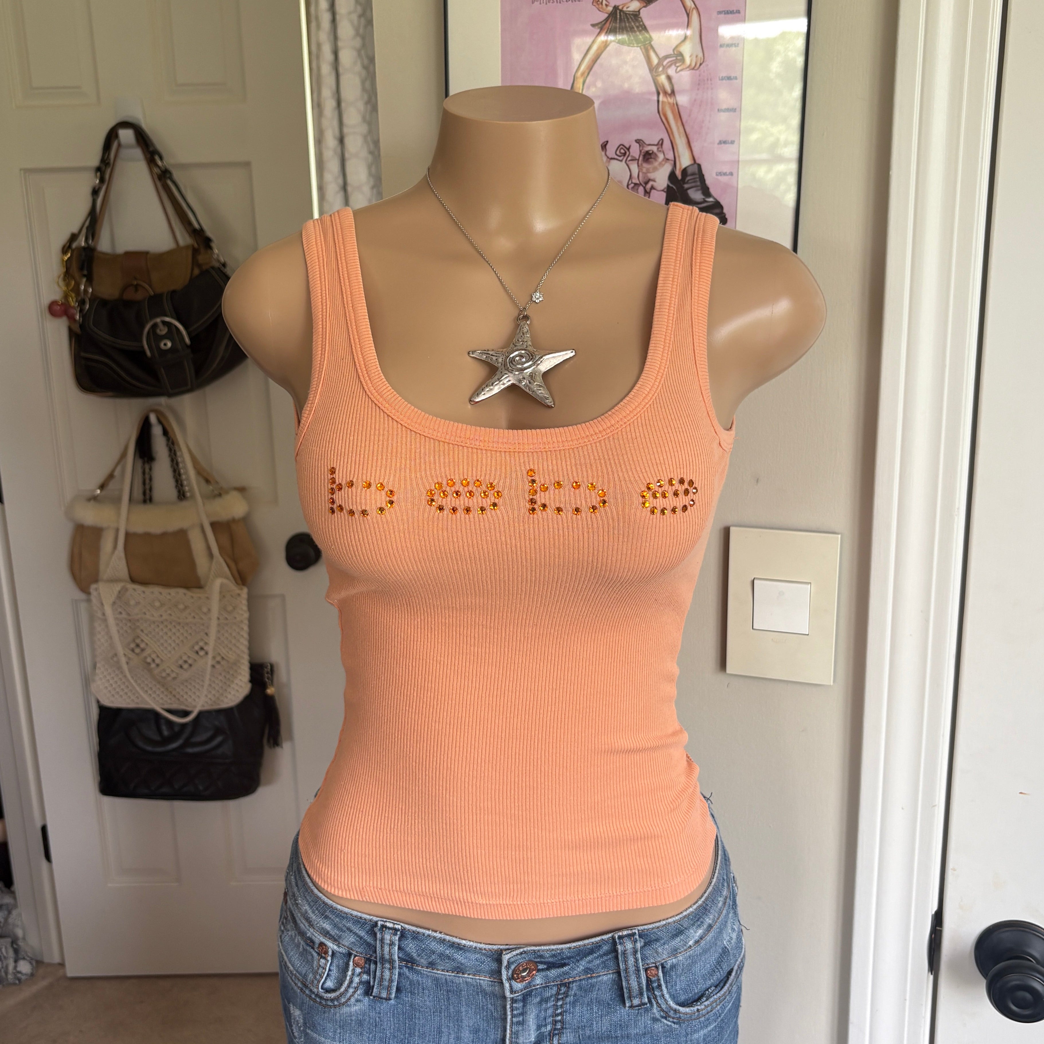 00s Bebe spellout orange tank top (size XS)