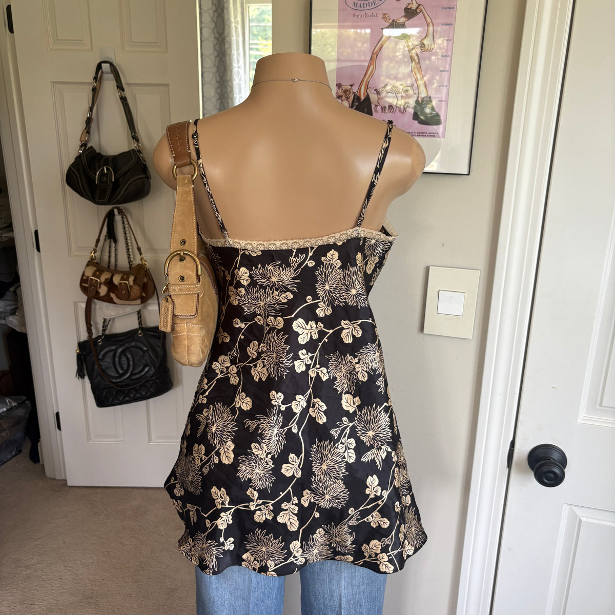 00s Victoria's Secret black floral open center cami (size M)