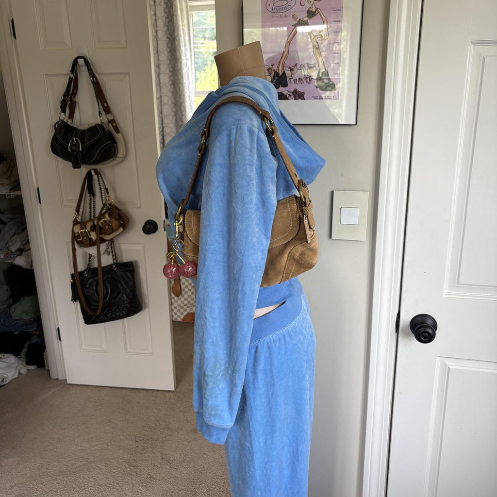 y2k vintage Juicy Couture blue velour rhinestone tracksuit set
