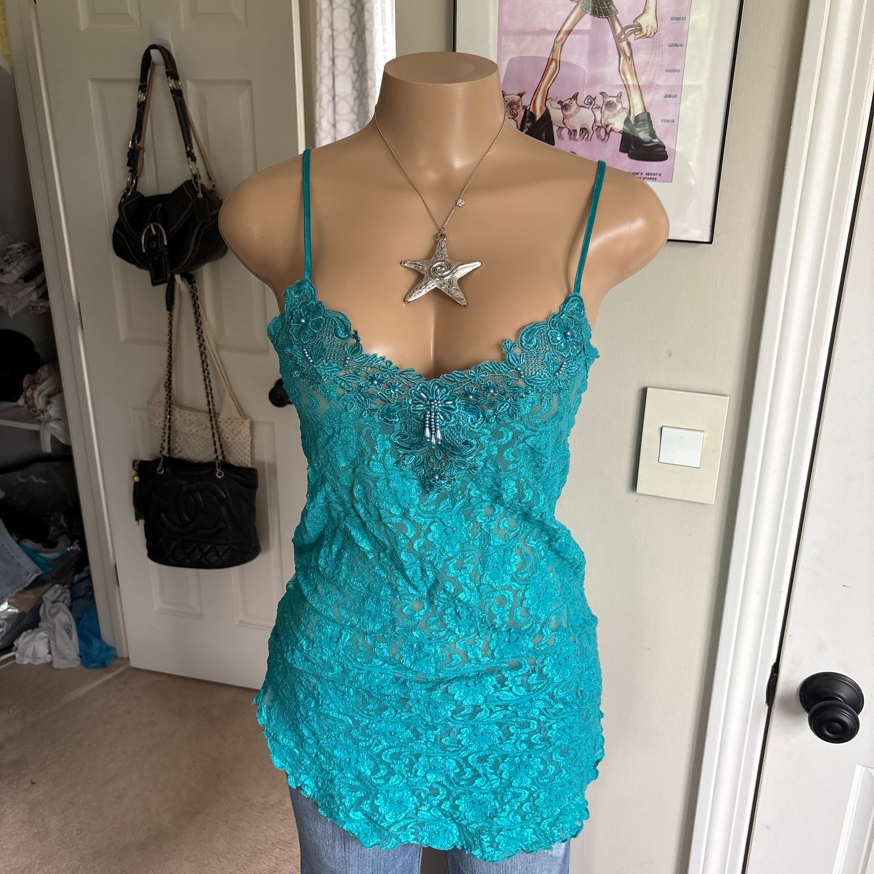 00s teal beaded slip cami (size S)