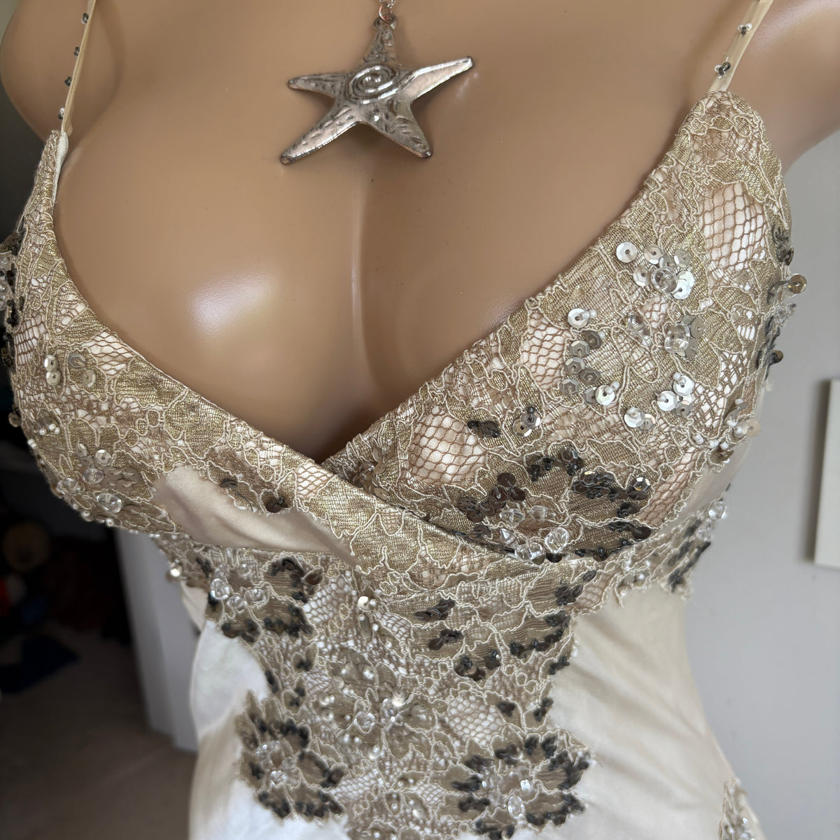 00s Cache silk beaded maxi dress (size M)