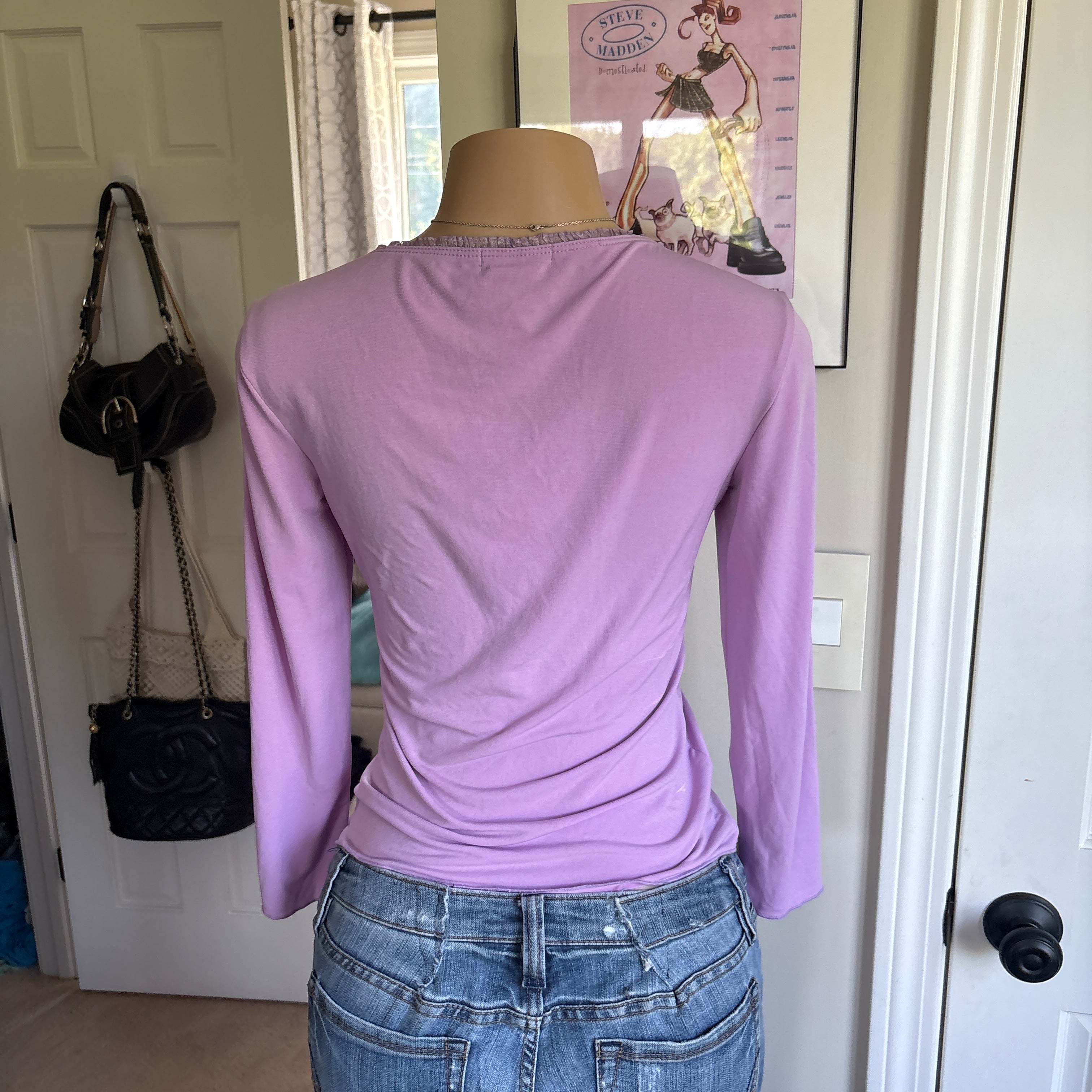 00s purple v neck bow long skeeve (size M)