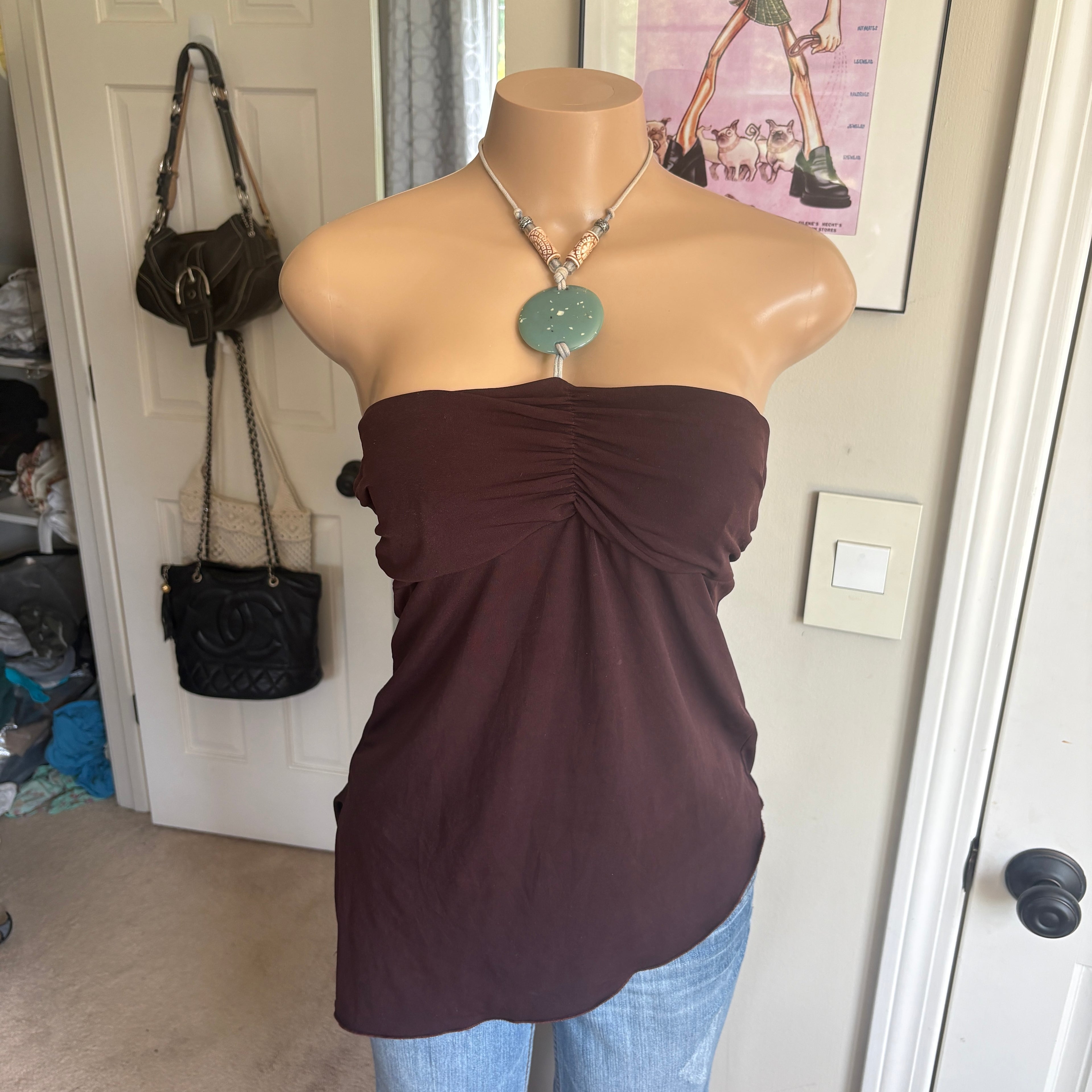 00s brown beaded halter top (size M)