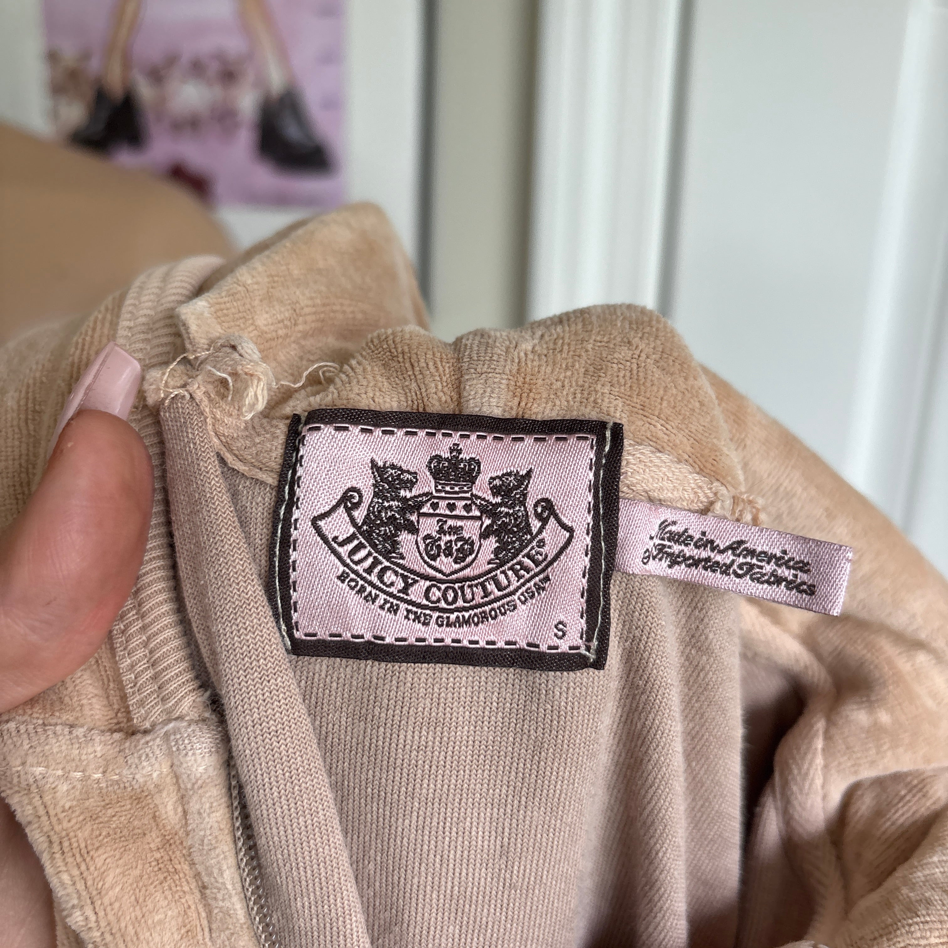 00s vintage Juicy Couture tan velour track zip hoodie (size S)