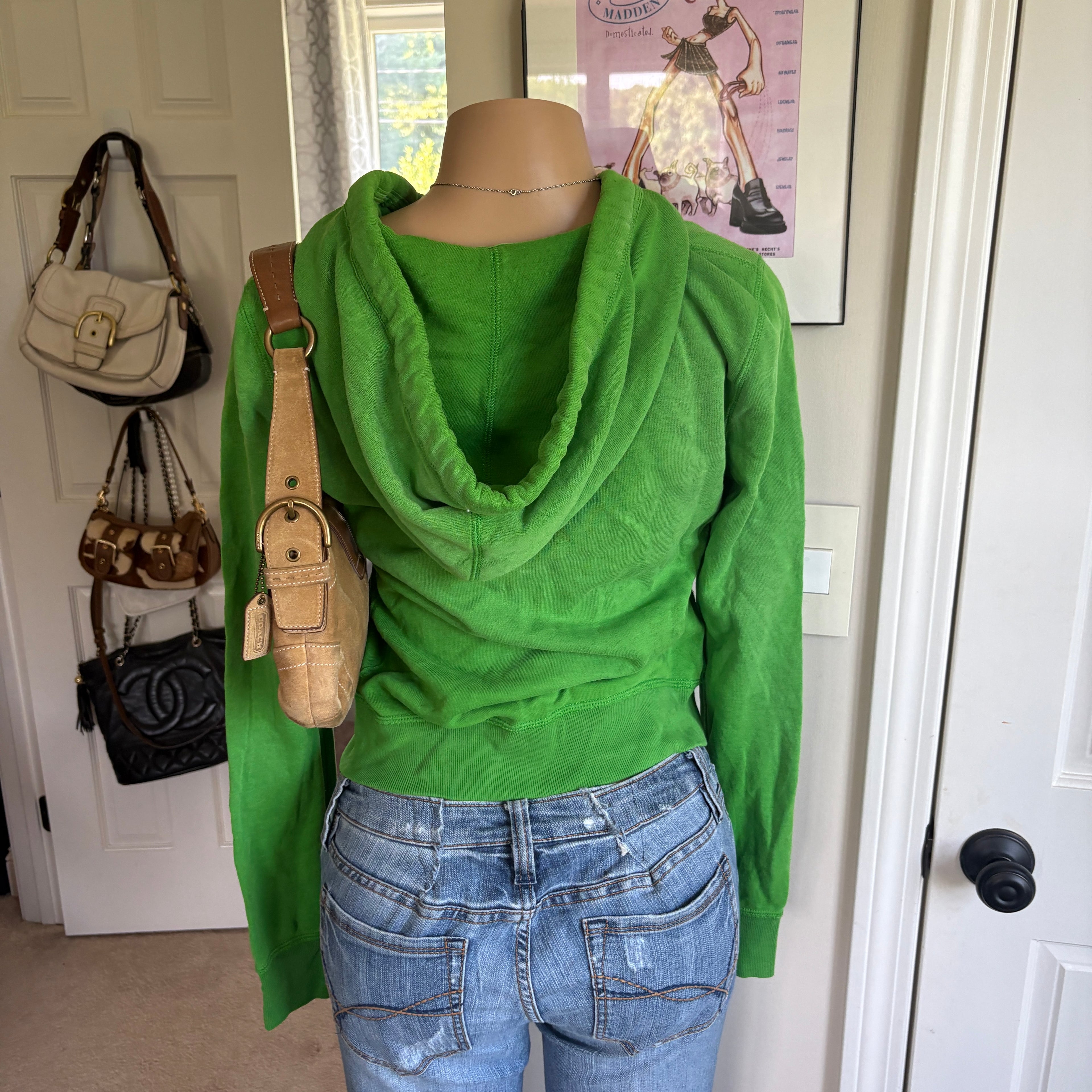 00s Abercrombie & Fitch green spellout zip hoodie (size M)