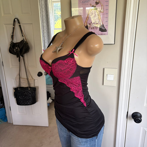 00s black & pink corset bustier top (size S)