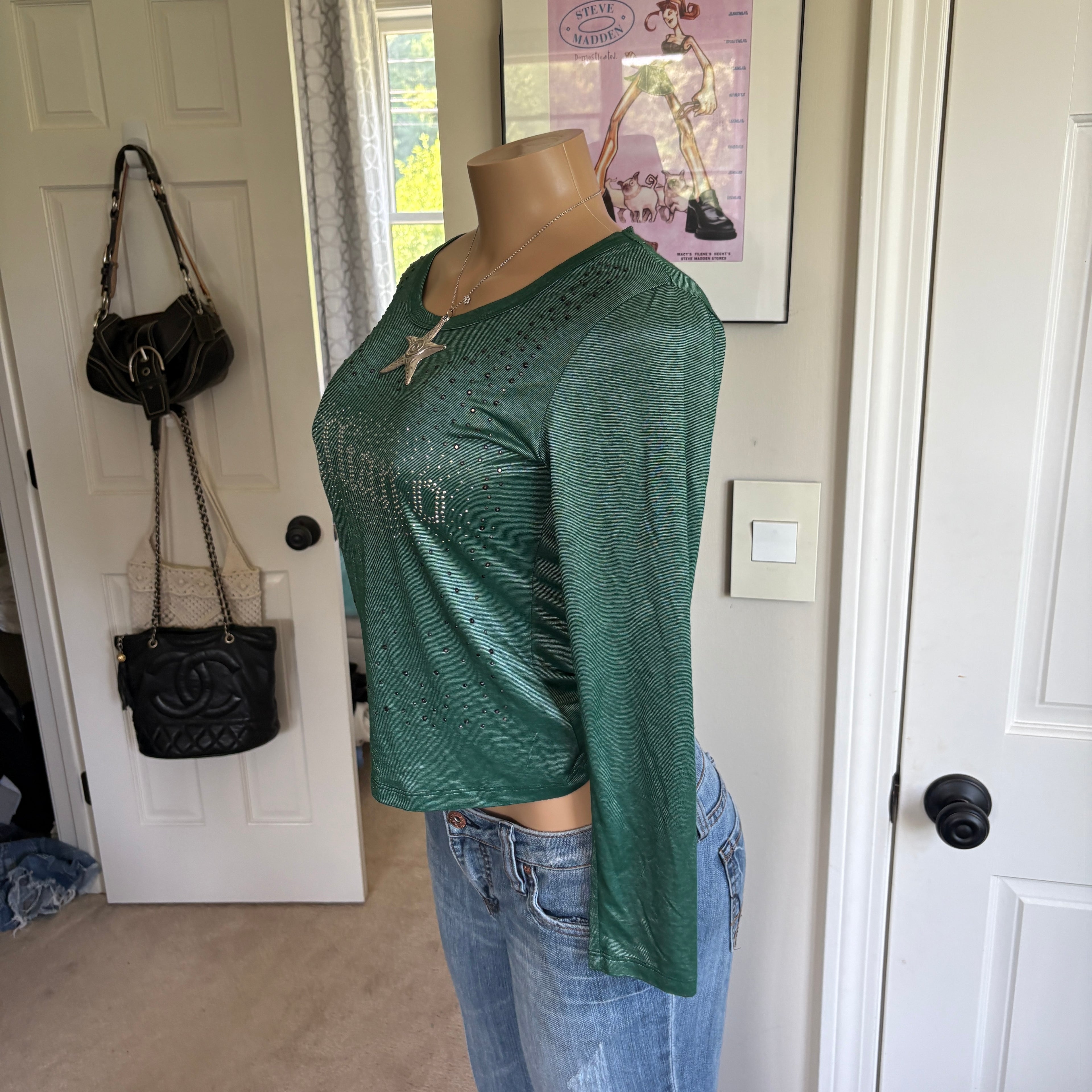 00s John Galliano green spellout long sleeve (size L)