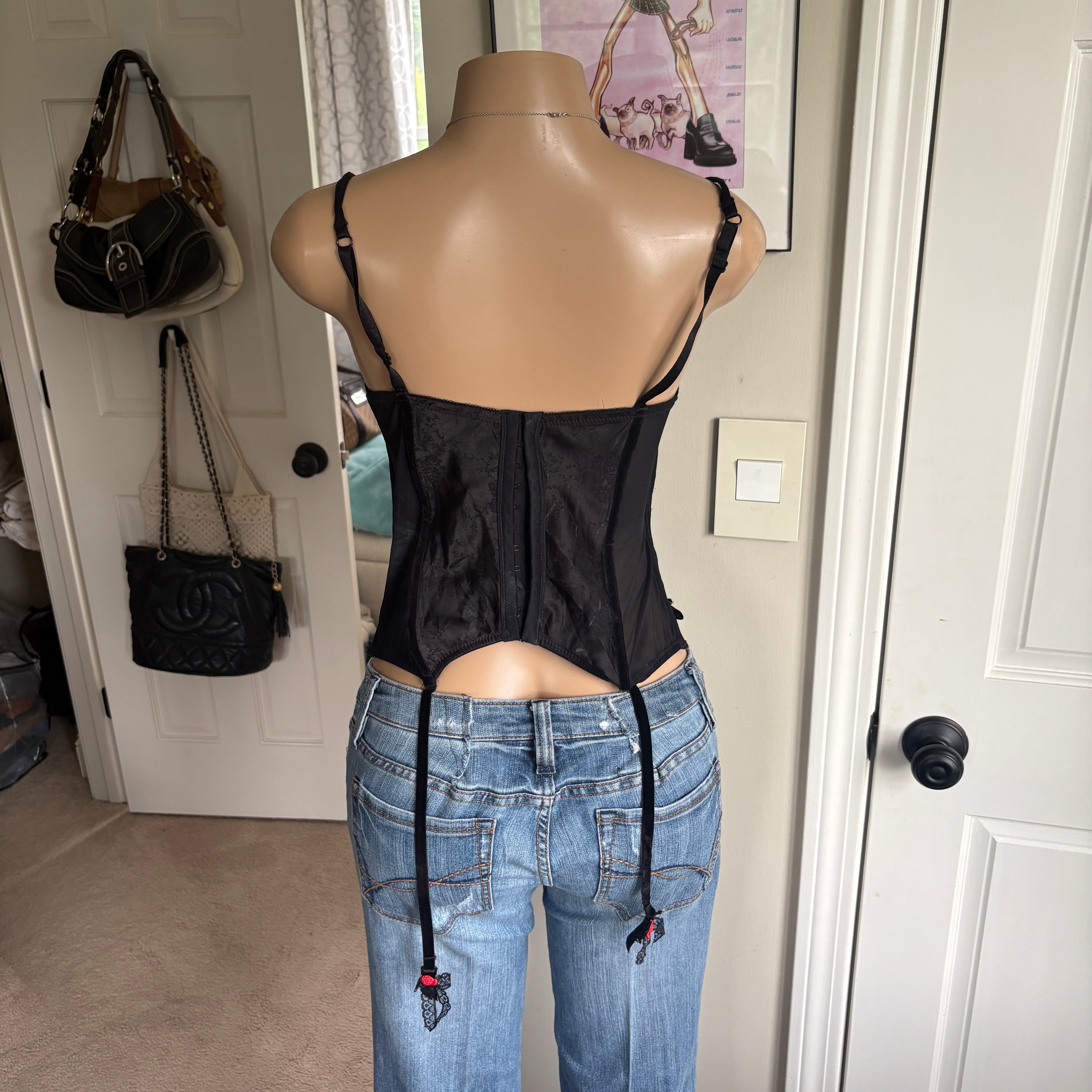 00s black floral rosette corset bustier top (size 36B)