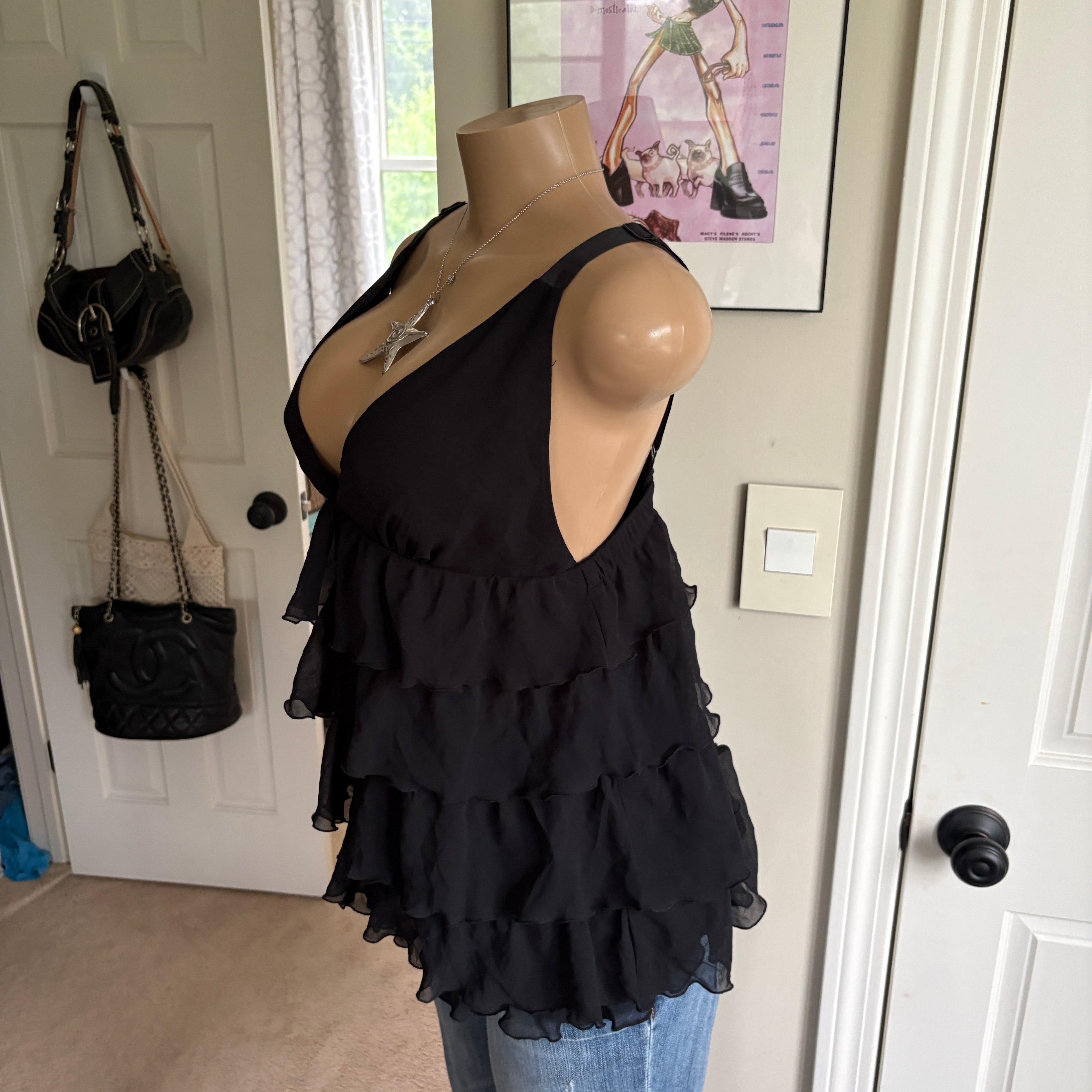 00s Victoria's Secret black ruffle babydoll tank top (size M)