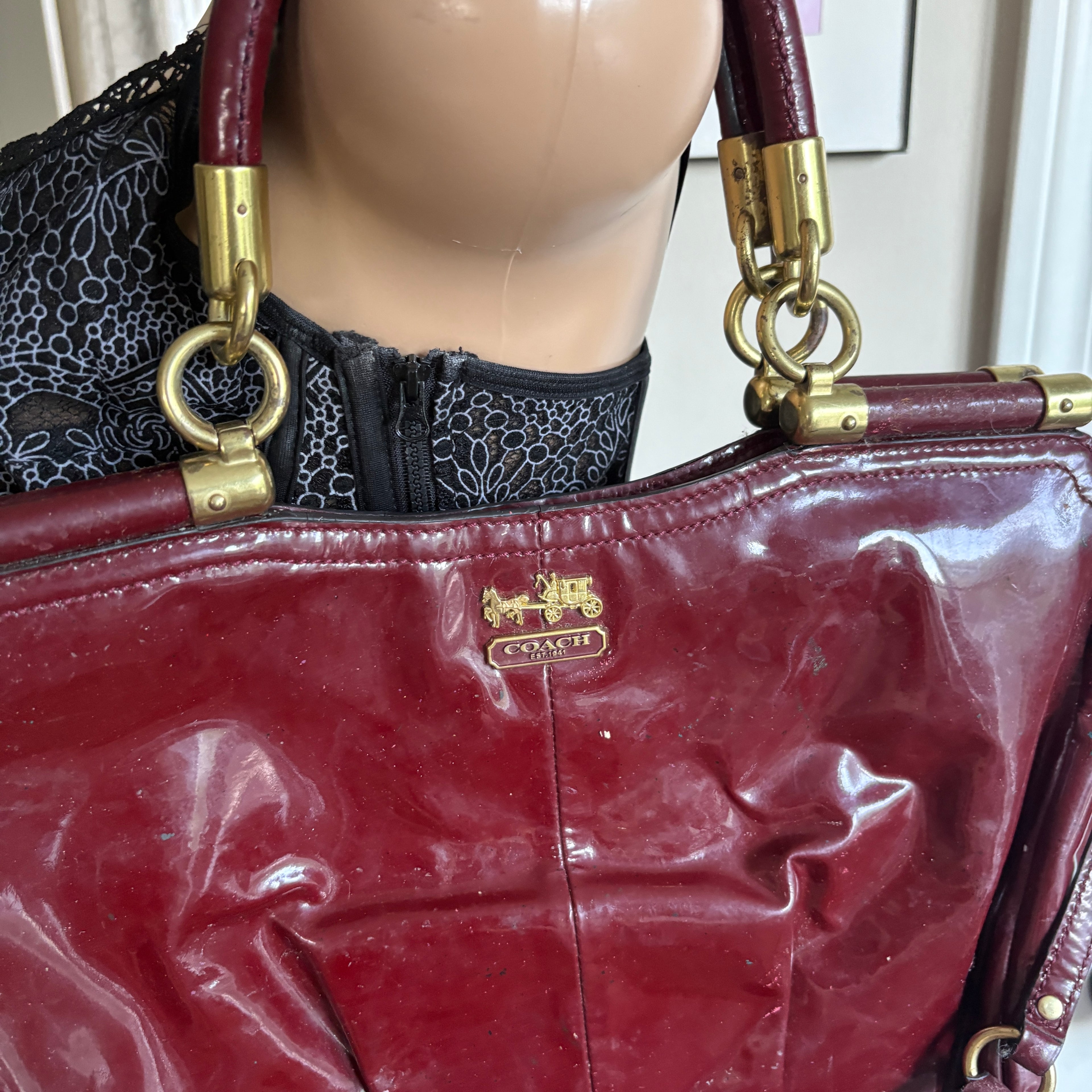 00s Coach Madison Exotic Patent Leather Sophia Satchel