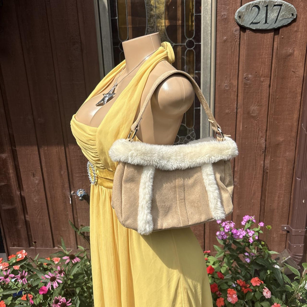Y2K 2000s Yellow Rhinestone Buckle Halter tie back Dress