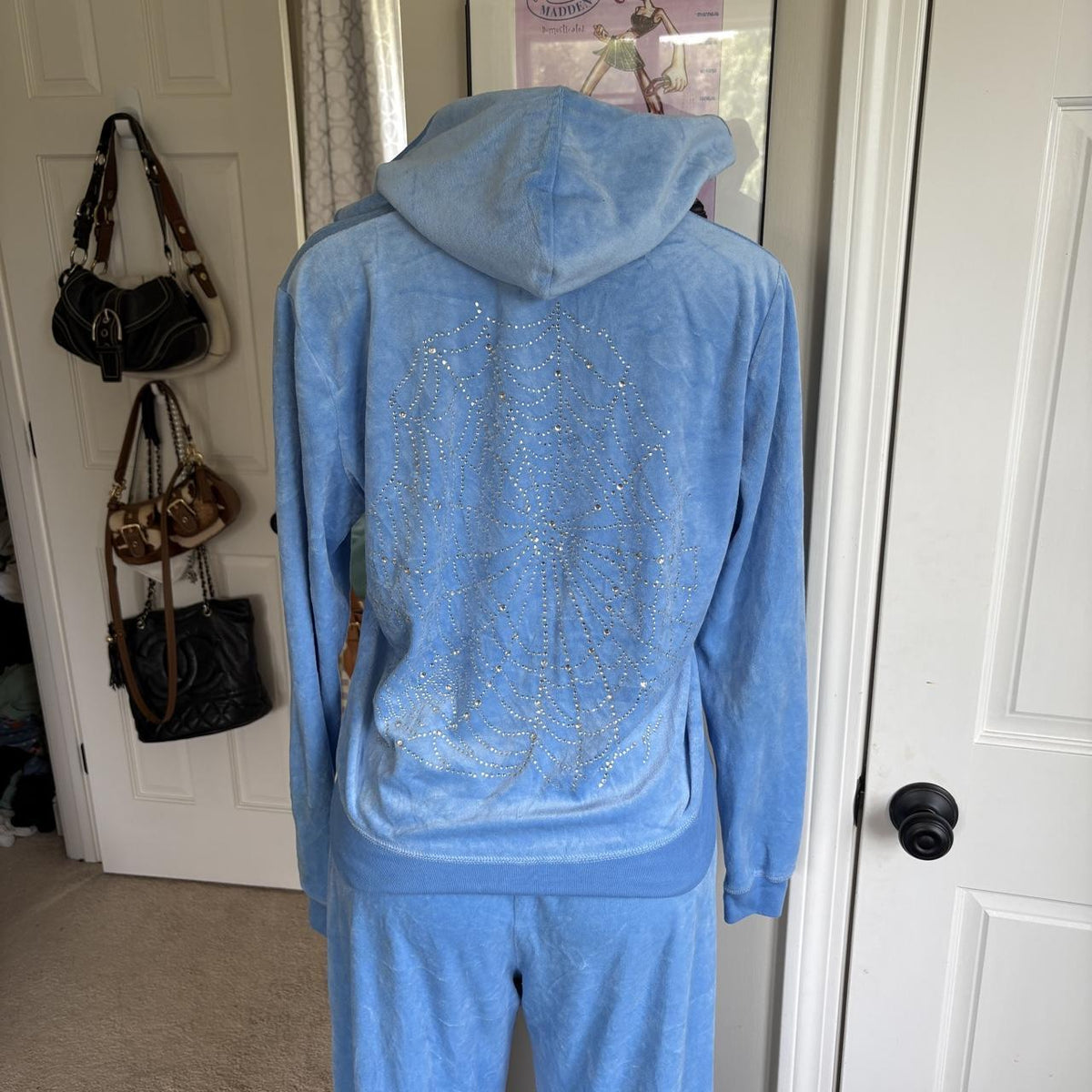y2k vintage Juicy Couture blue velour rhinestone tracksuit set