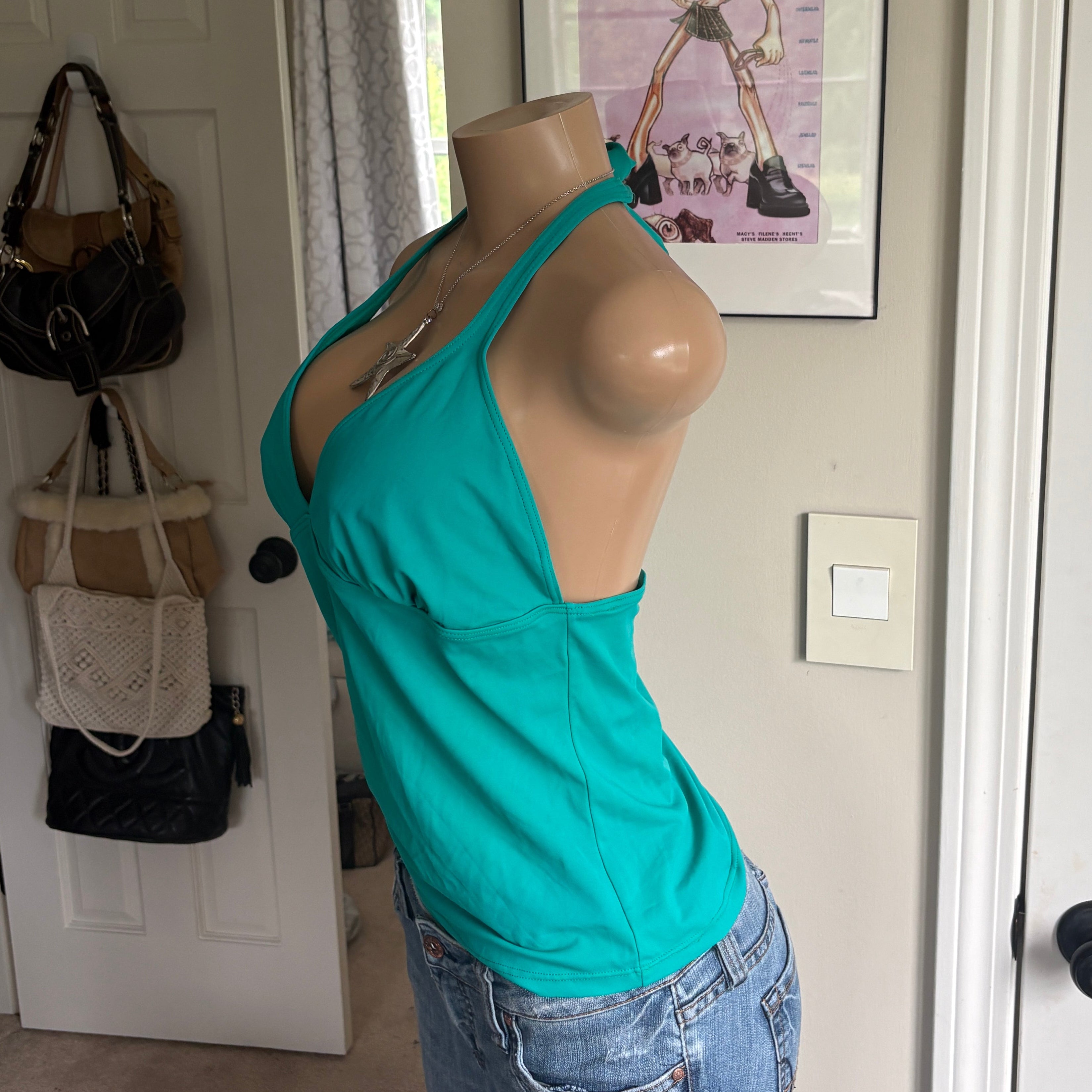 00s teal green halter top (size L)