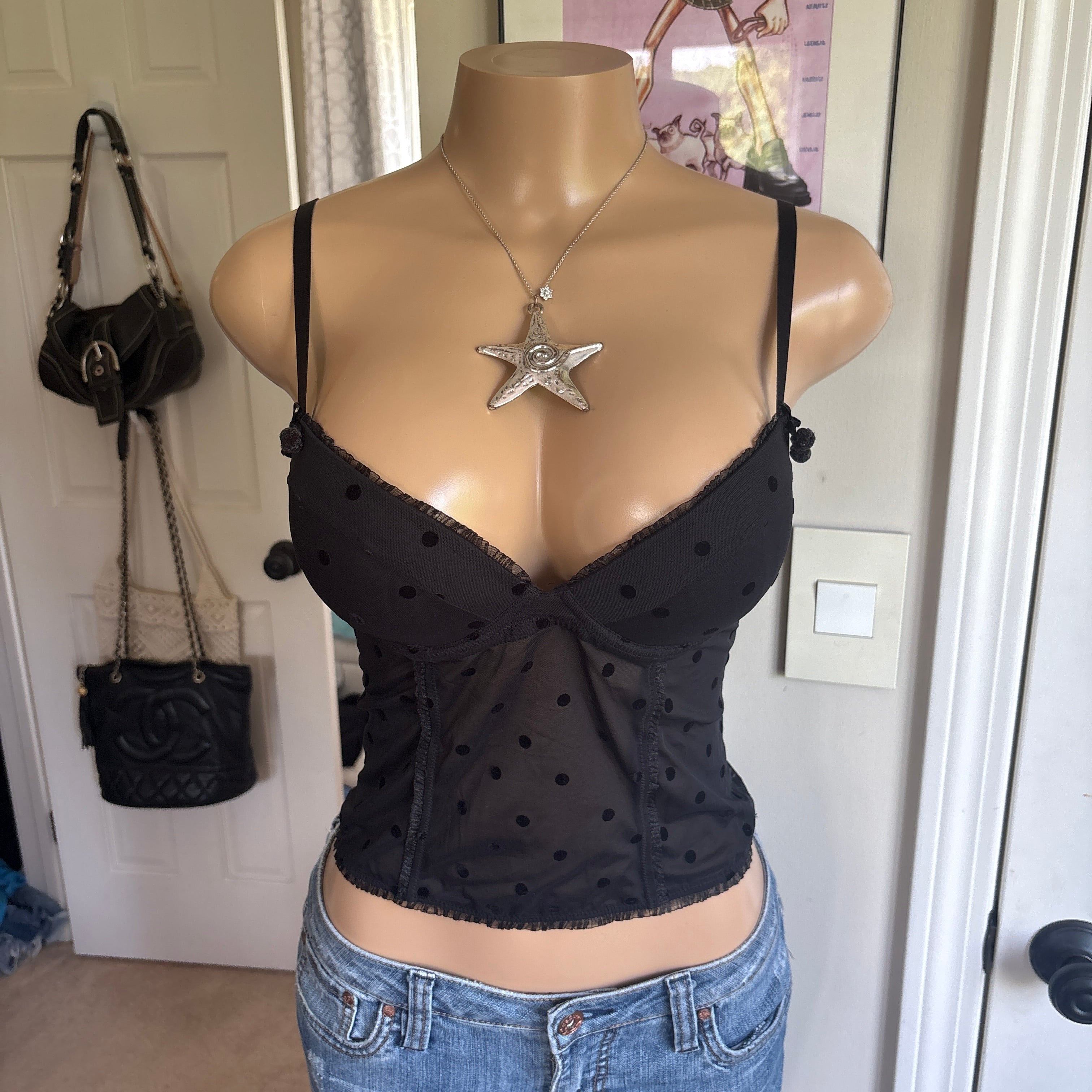 00s Victoria's Secret black polka dot bustier top (size 34C)