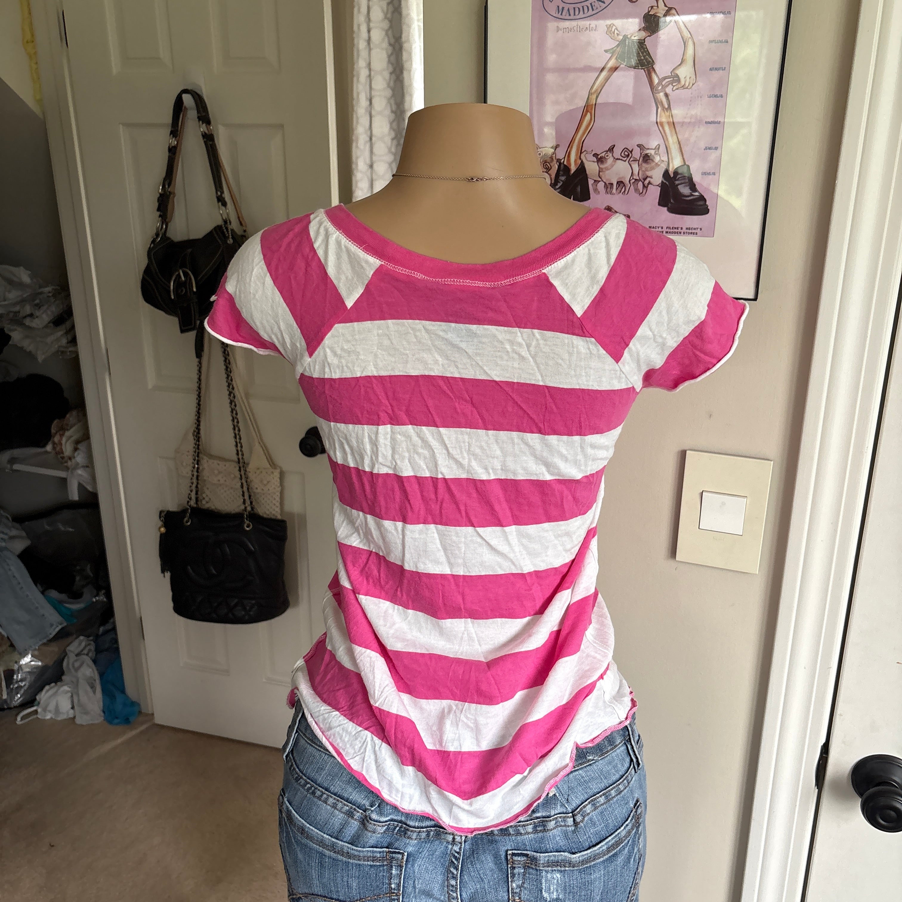 00s Ralph Lauren pink & white striped t shirt (size XS)