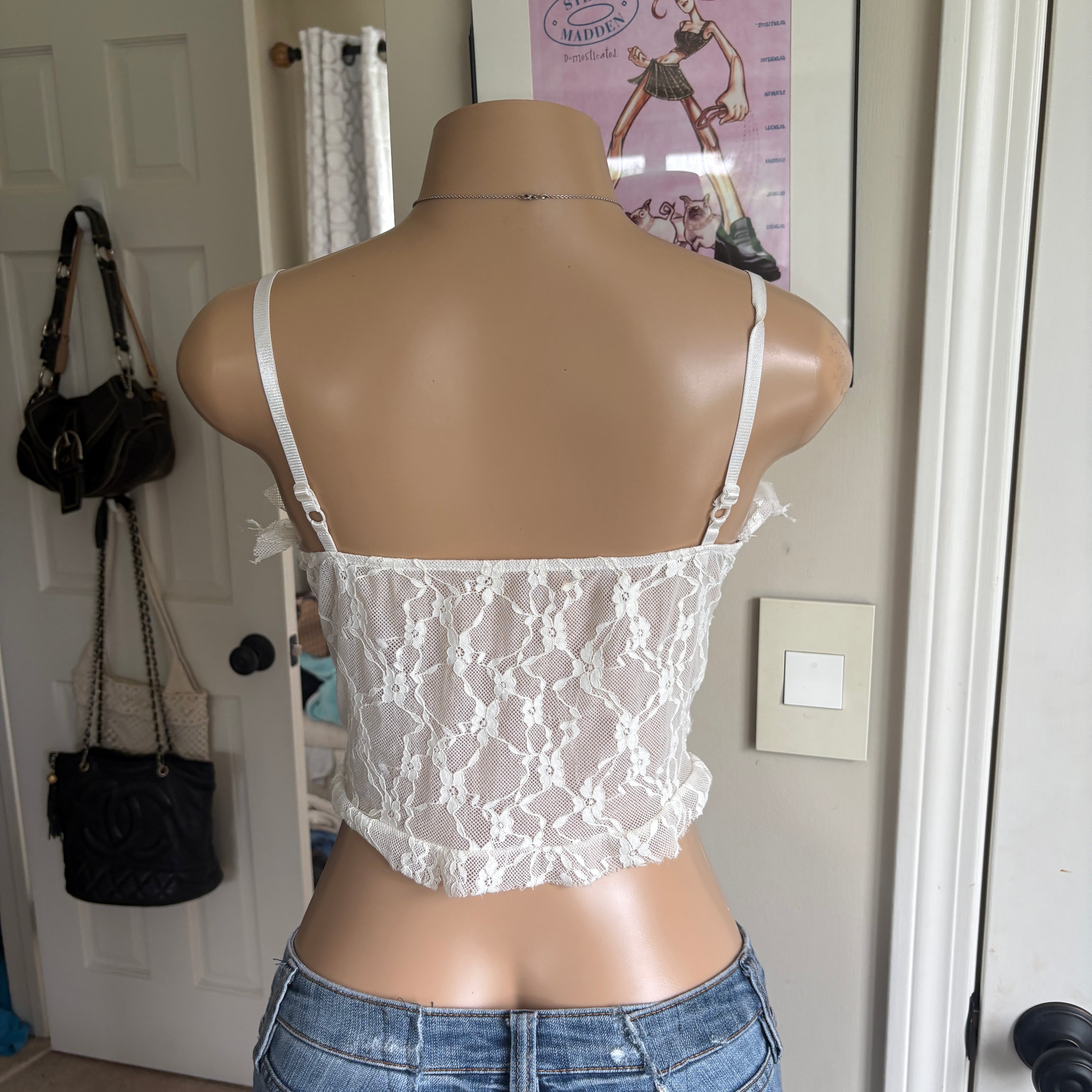 00s white & pink bow lace cami (size S)
