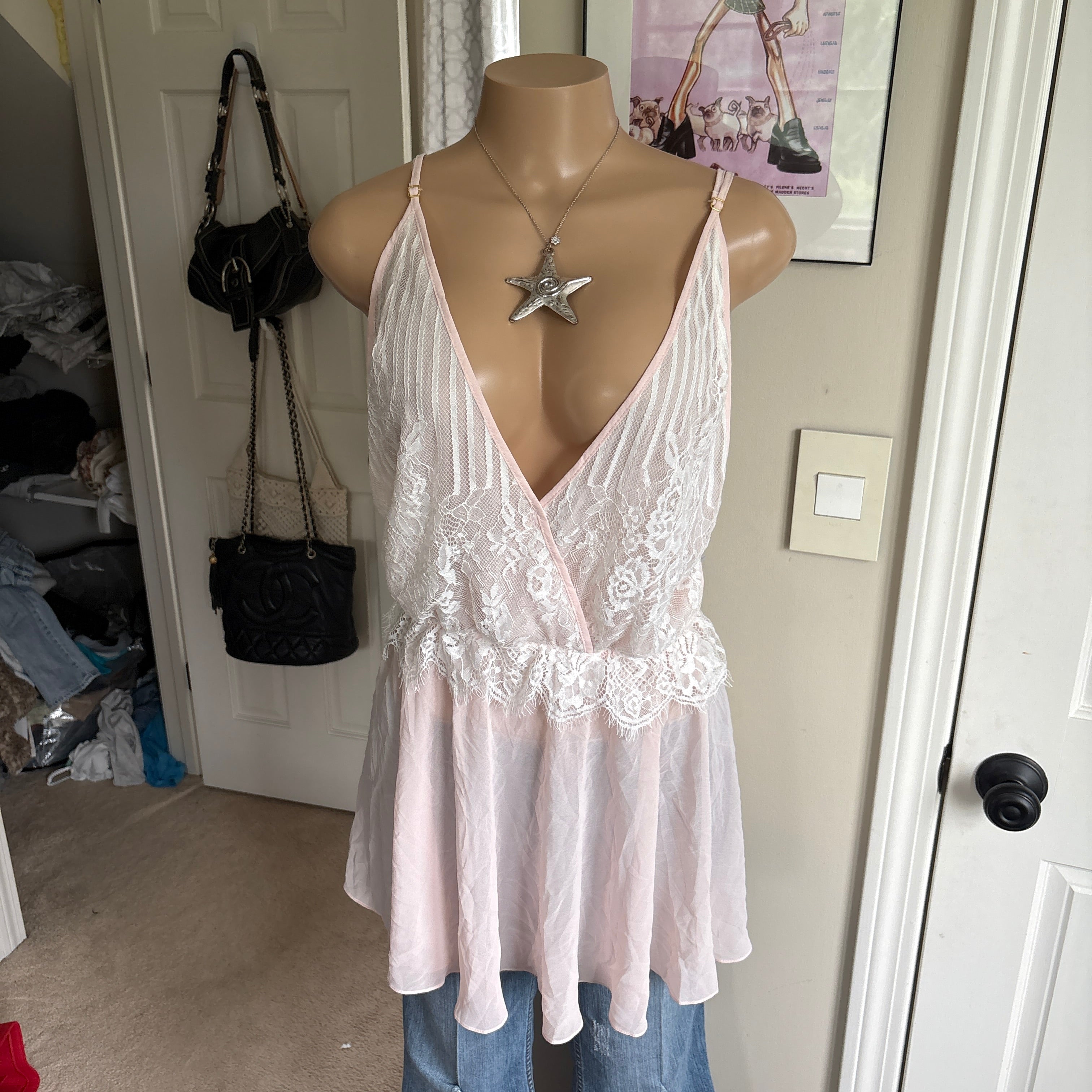 00s Flora Nikrooz baby pink flowy lingerie slip cami (size L)