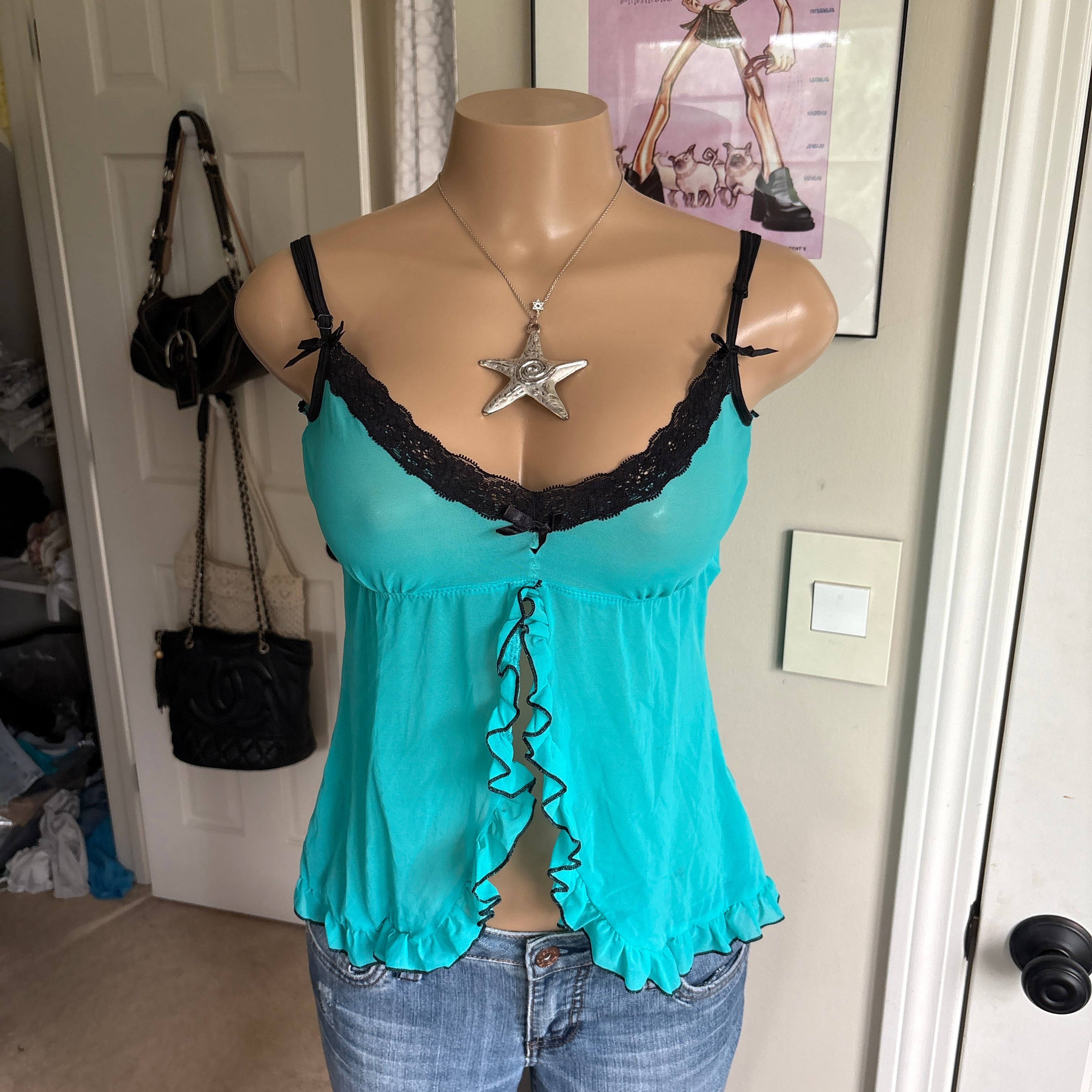 00s teal & black slip cami (size S)