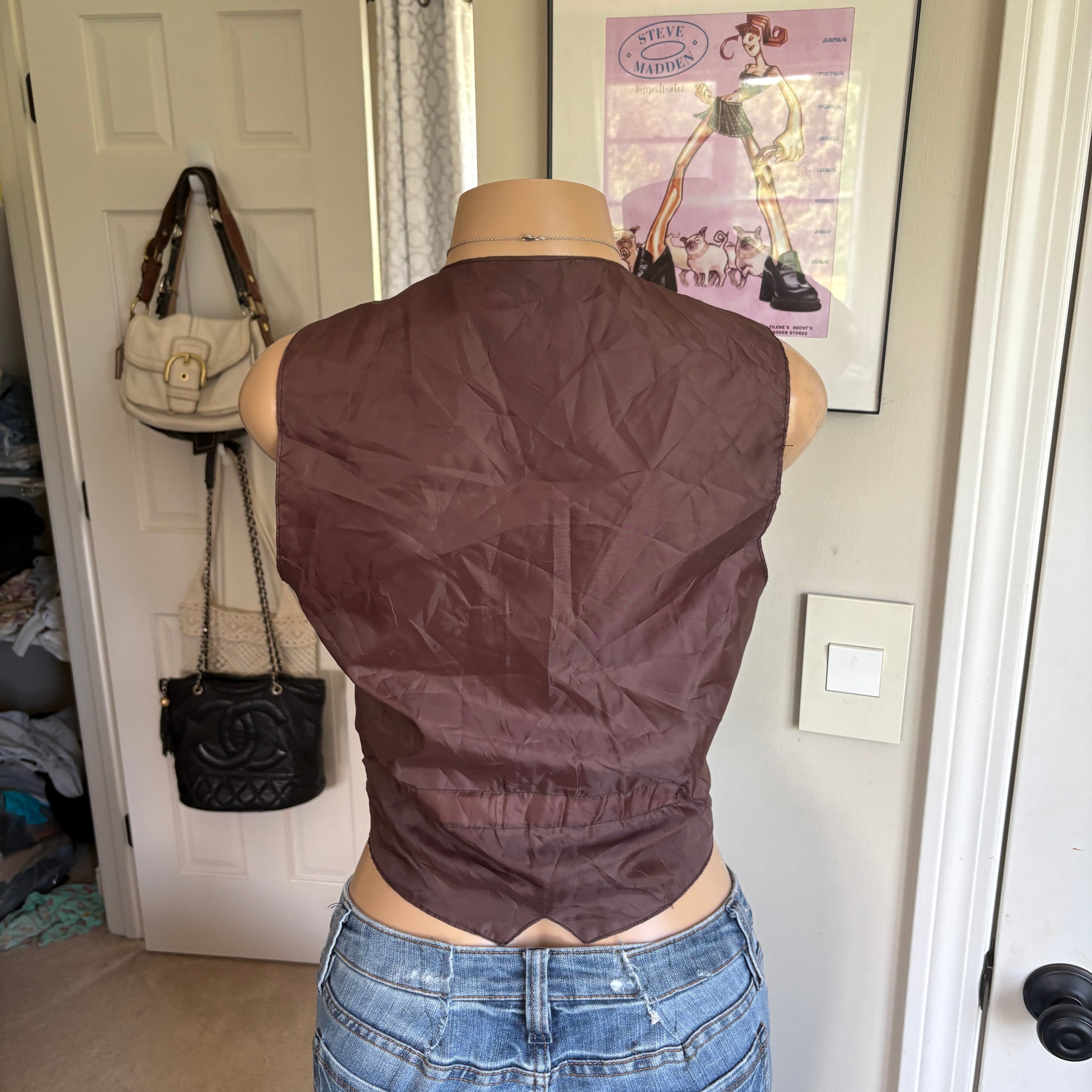 00s western brown leather fringe vest (size S)