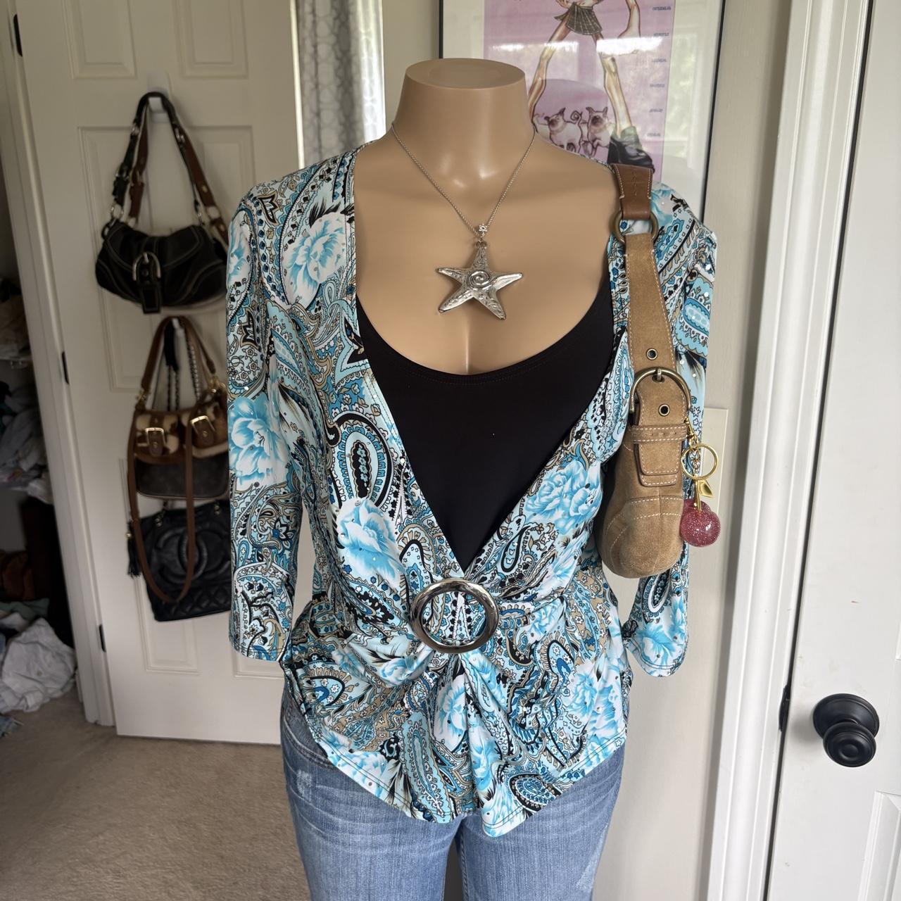Y2K 2000s avant garde fairy Blue Paisley Buckle Top