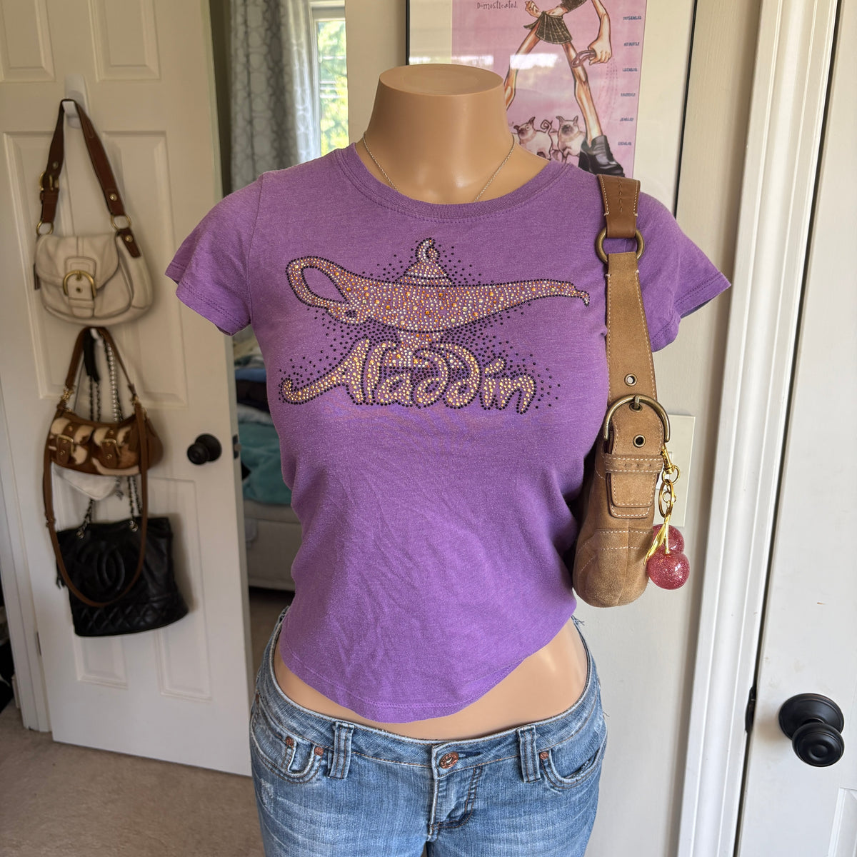 00s Aladdin spellout purple baby tee (size XS)