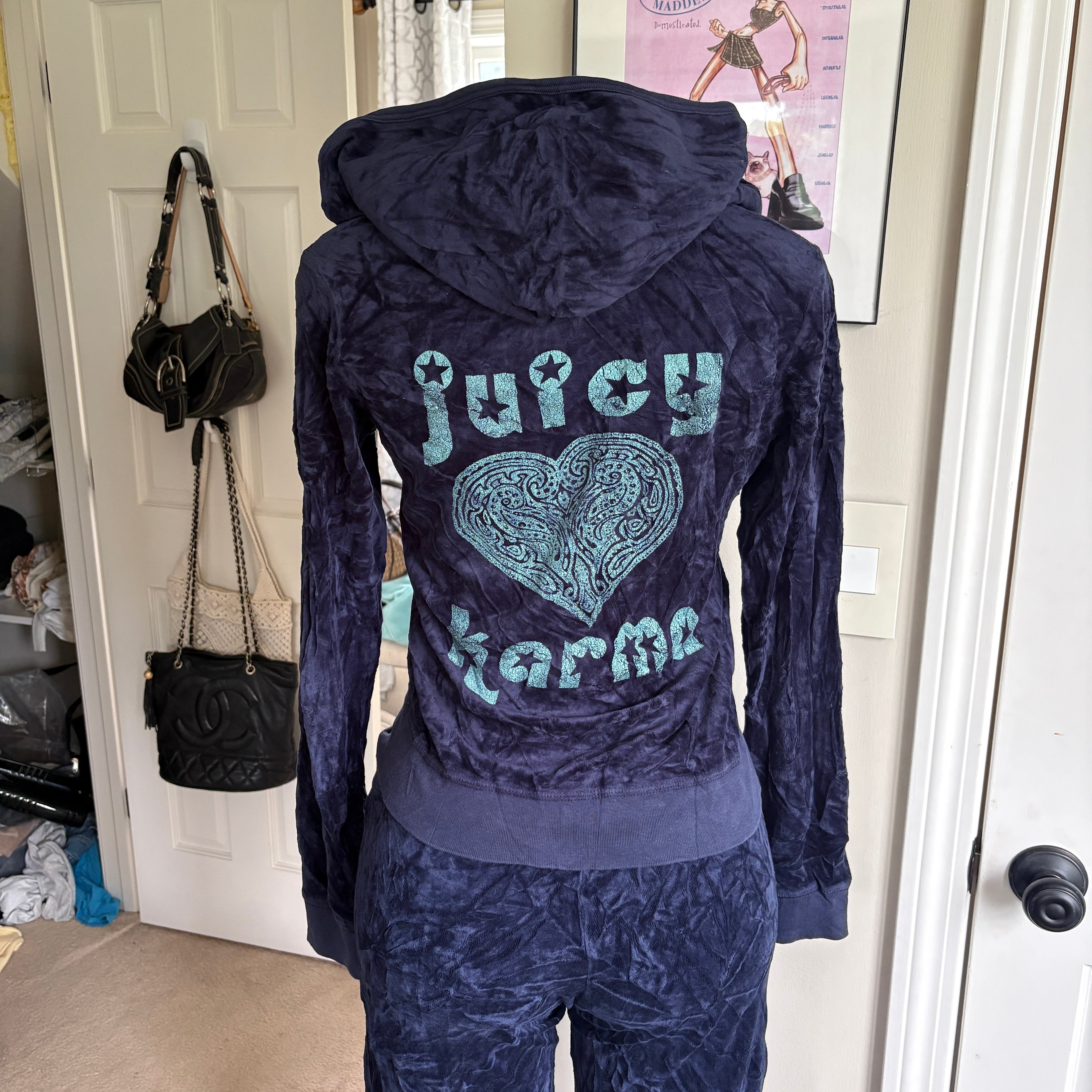 00s Juicy Couture blue velour karma tracksuit set (size M)