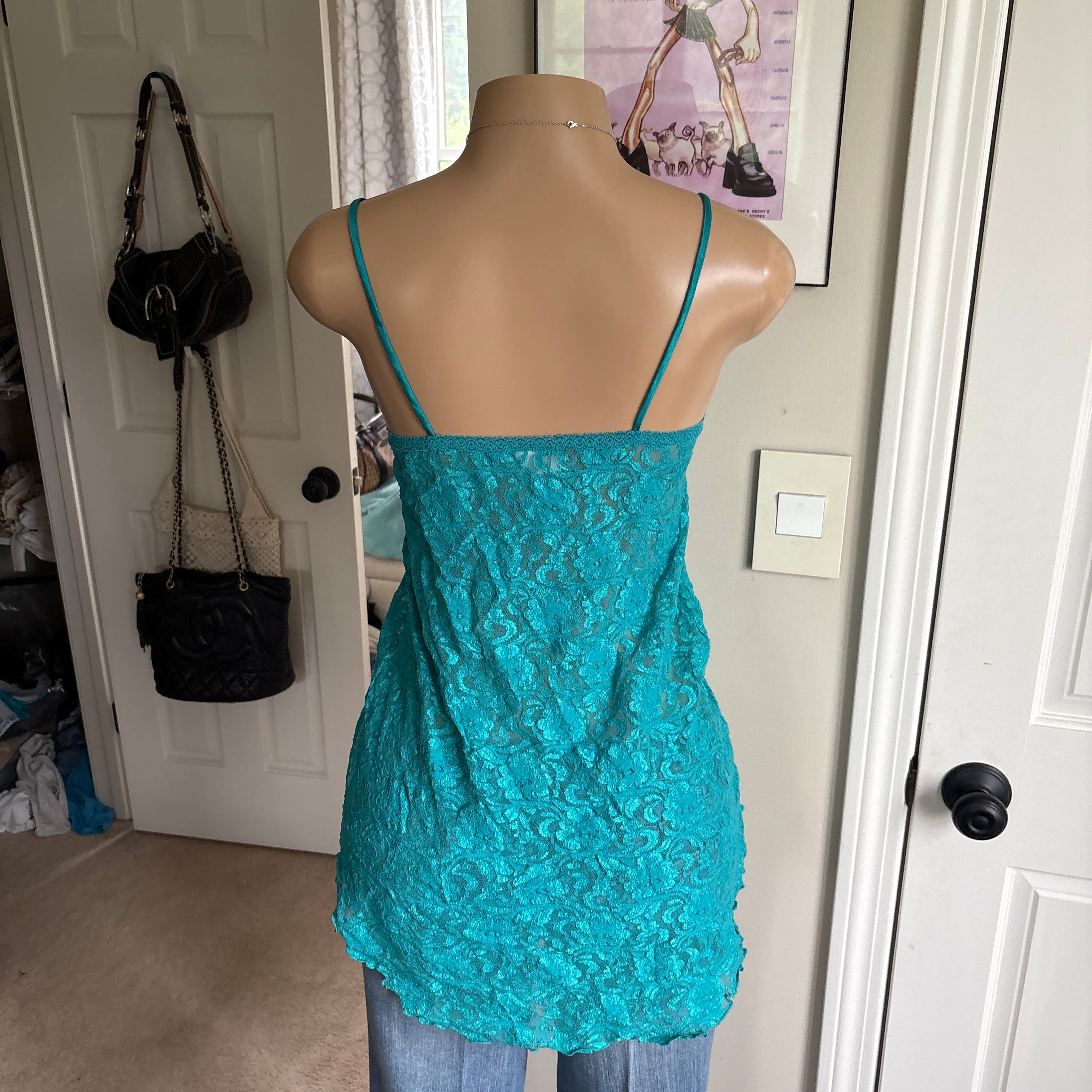 00s teal beaded slip cami (size S)