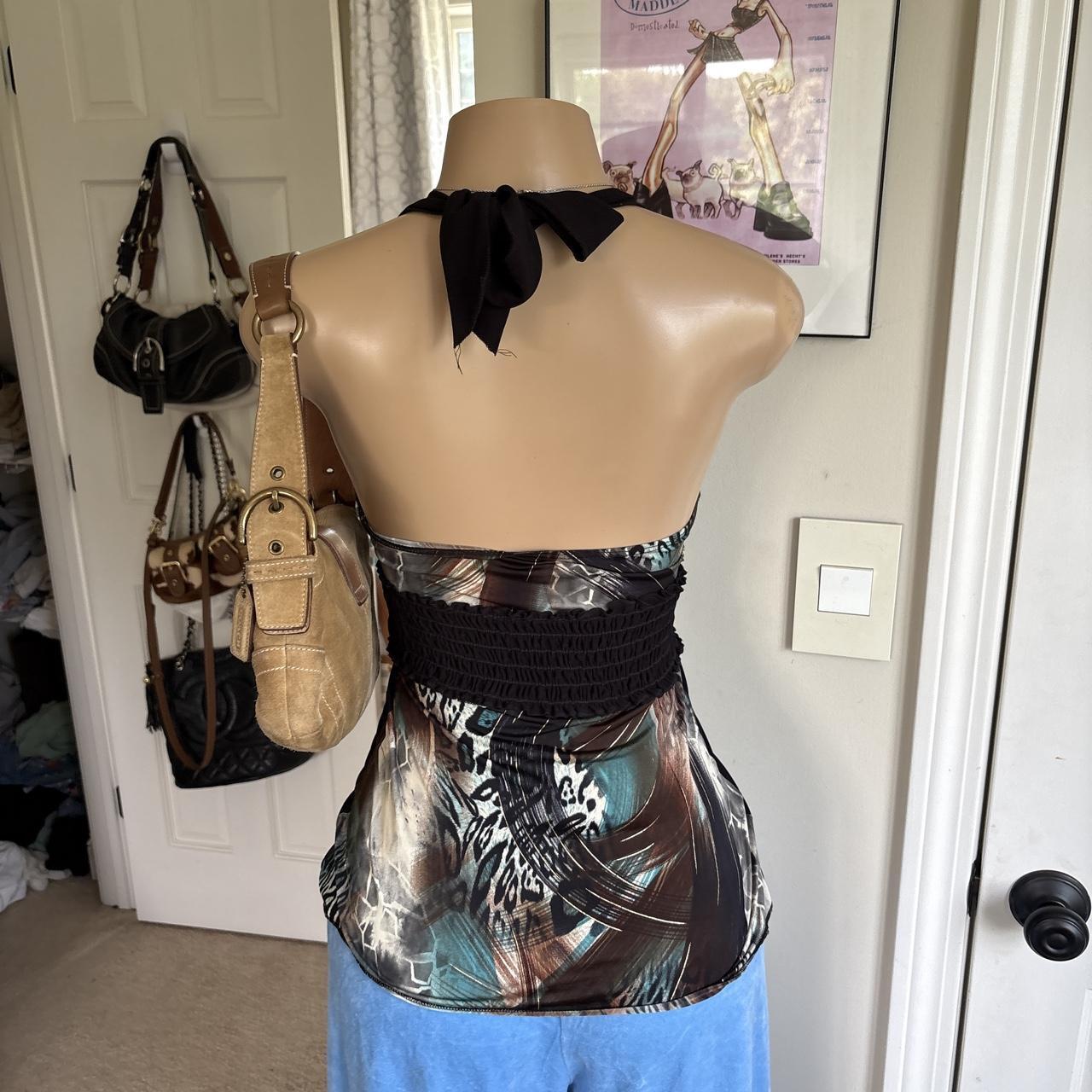 y2k 2000s avant garde animal print plunge halter top