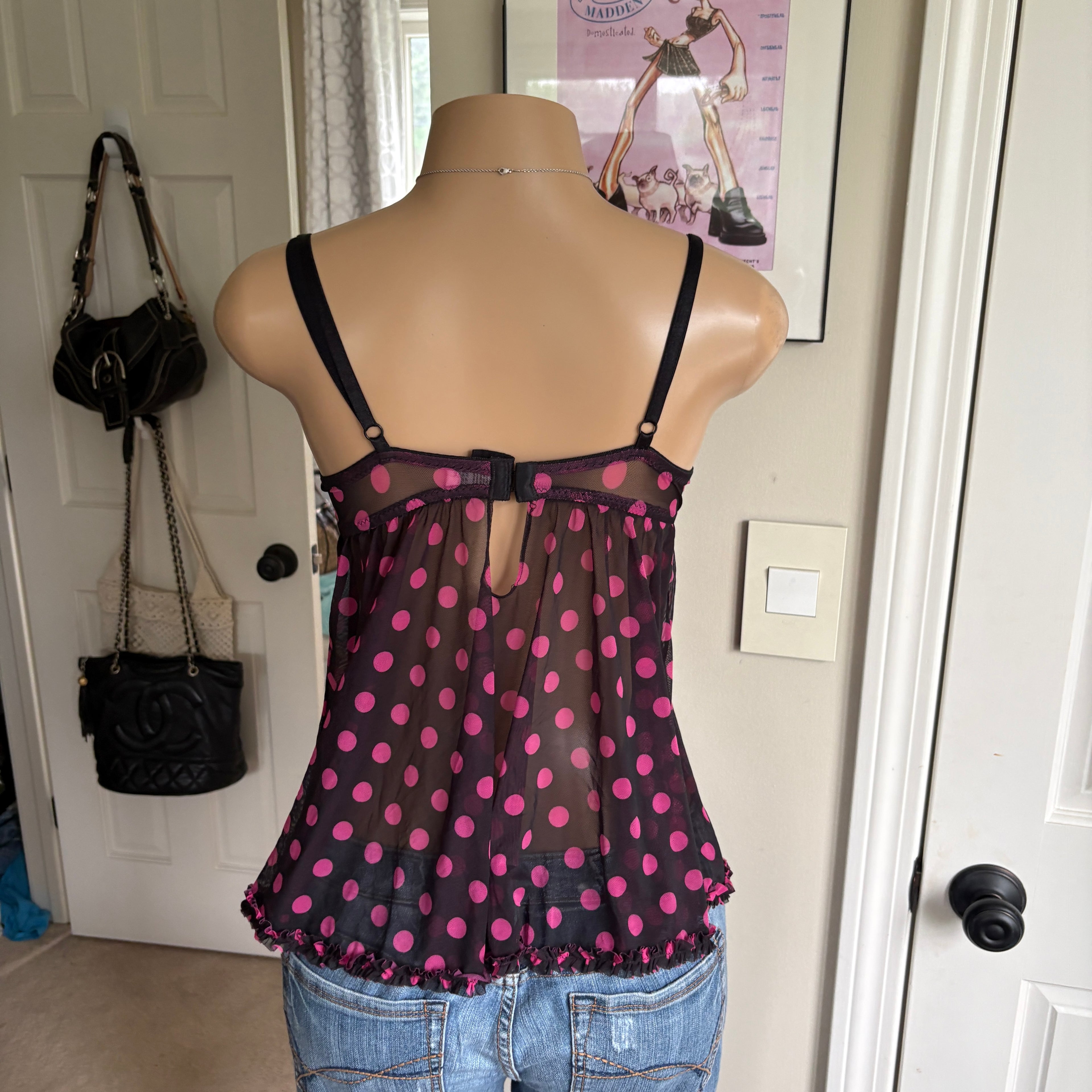 00s Rampage black & pink polka dot bustier top (size 34B)