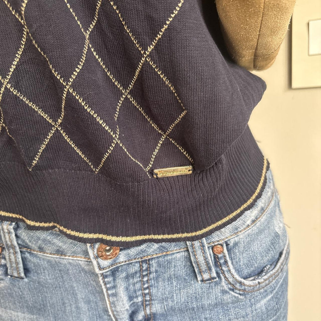 Y2K 2000s Burberry Dark Argyle Preppy Polo Top