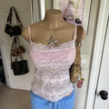 y2k 2000s pink sheer floral lace bow cami top