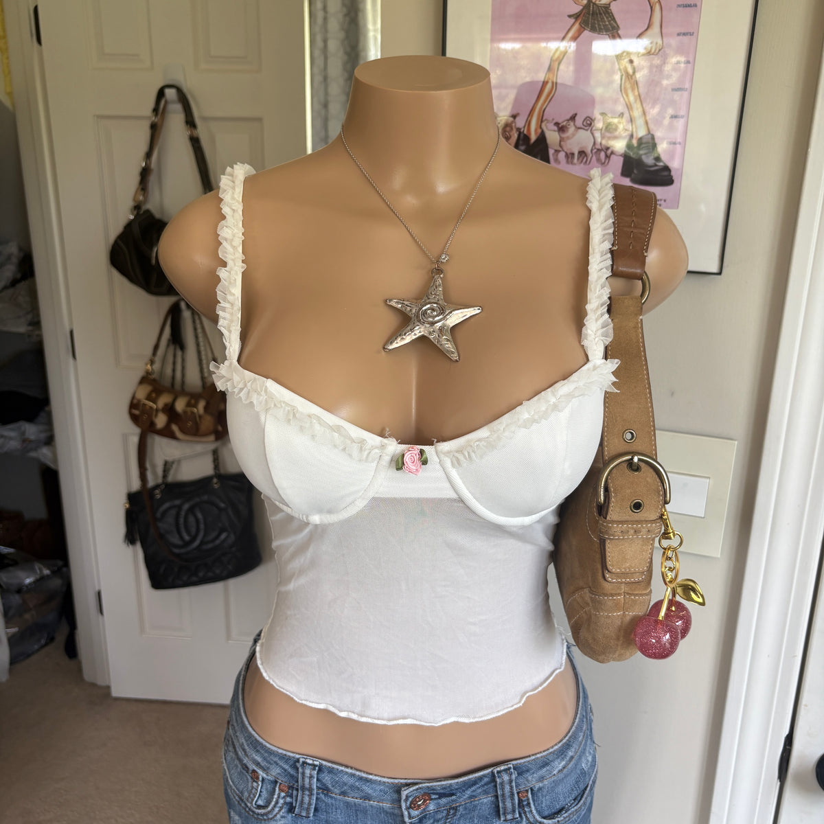 Edikted white rosette corset bustier top (size XS)
