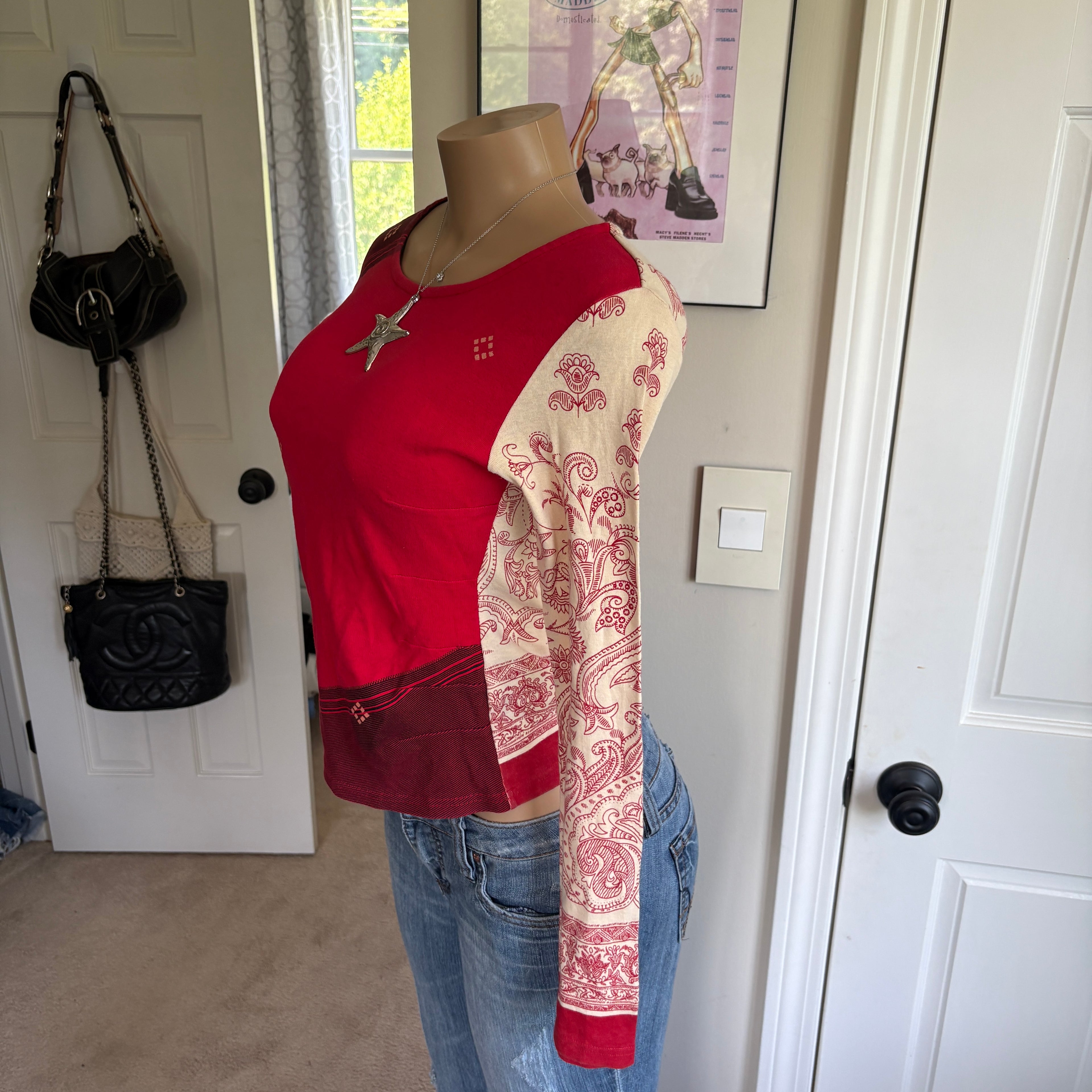 00s rare Custo Barcelona red paisley long sleeve (size S)