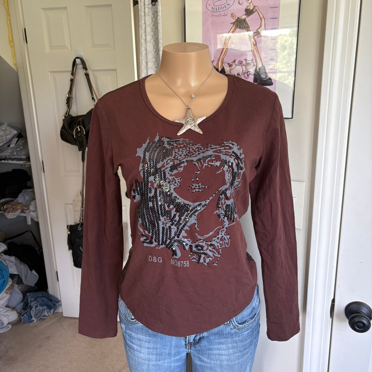 00s Dolce & Gabbana brown abstract face top (size M/L)