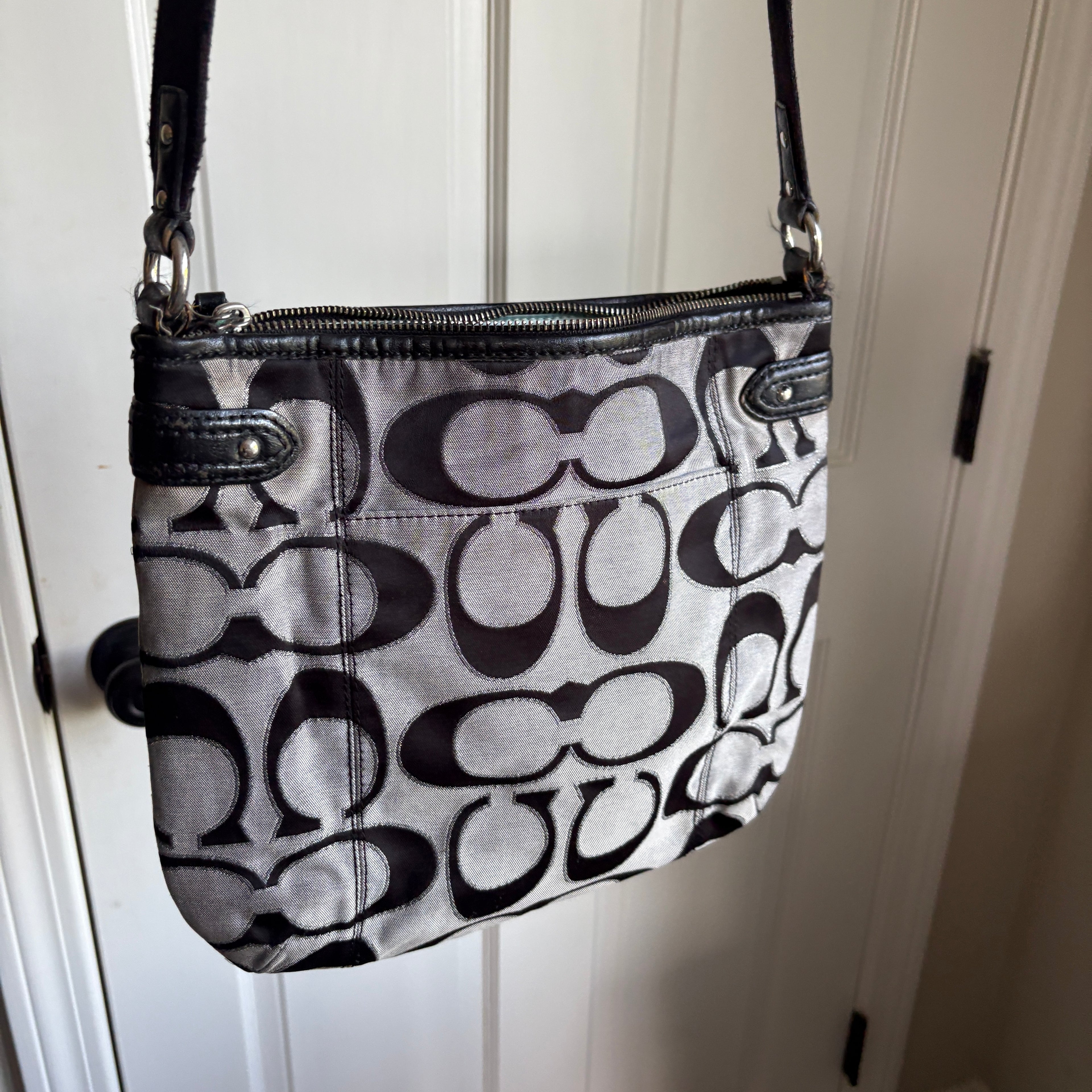 00s Coach black & gray signature monogram crossbody bag